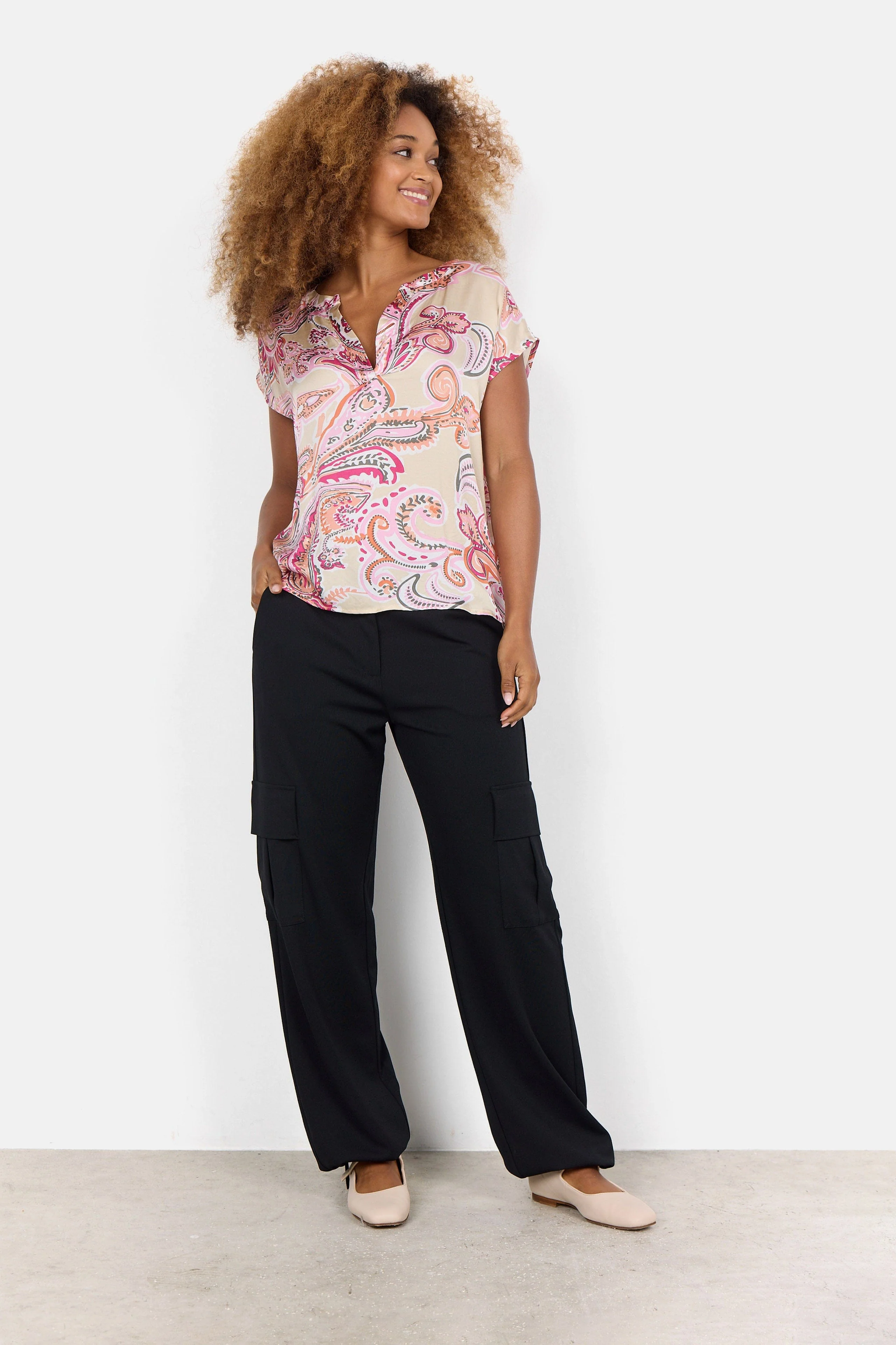 Dorina Paisley Print Top - Pink Combi - Image 3