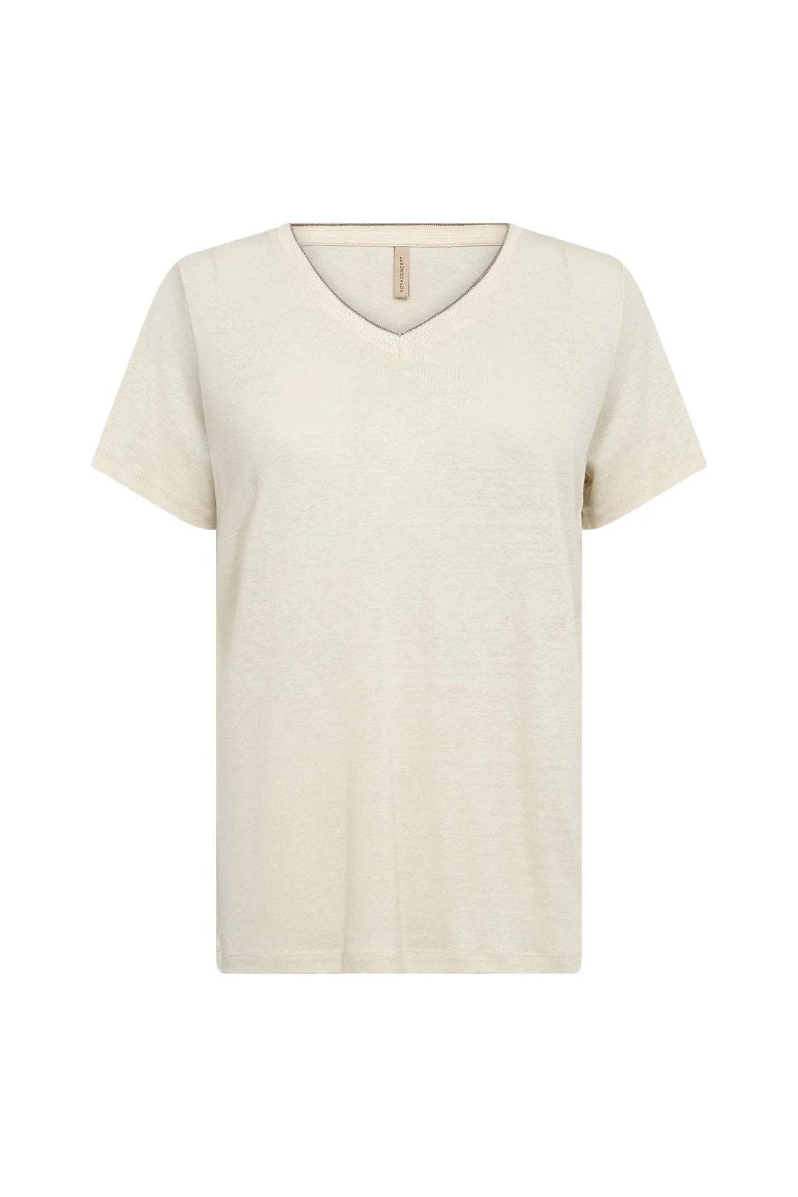 Emel Plain Linen Blend Short Sleeve T-Shirt - Sand
