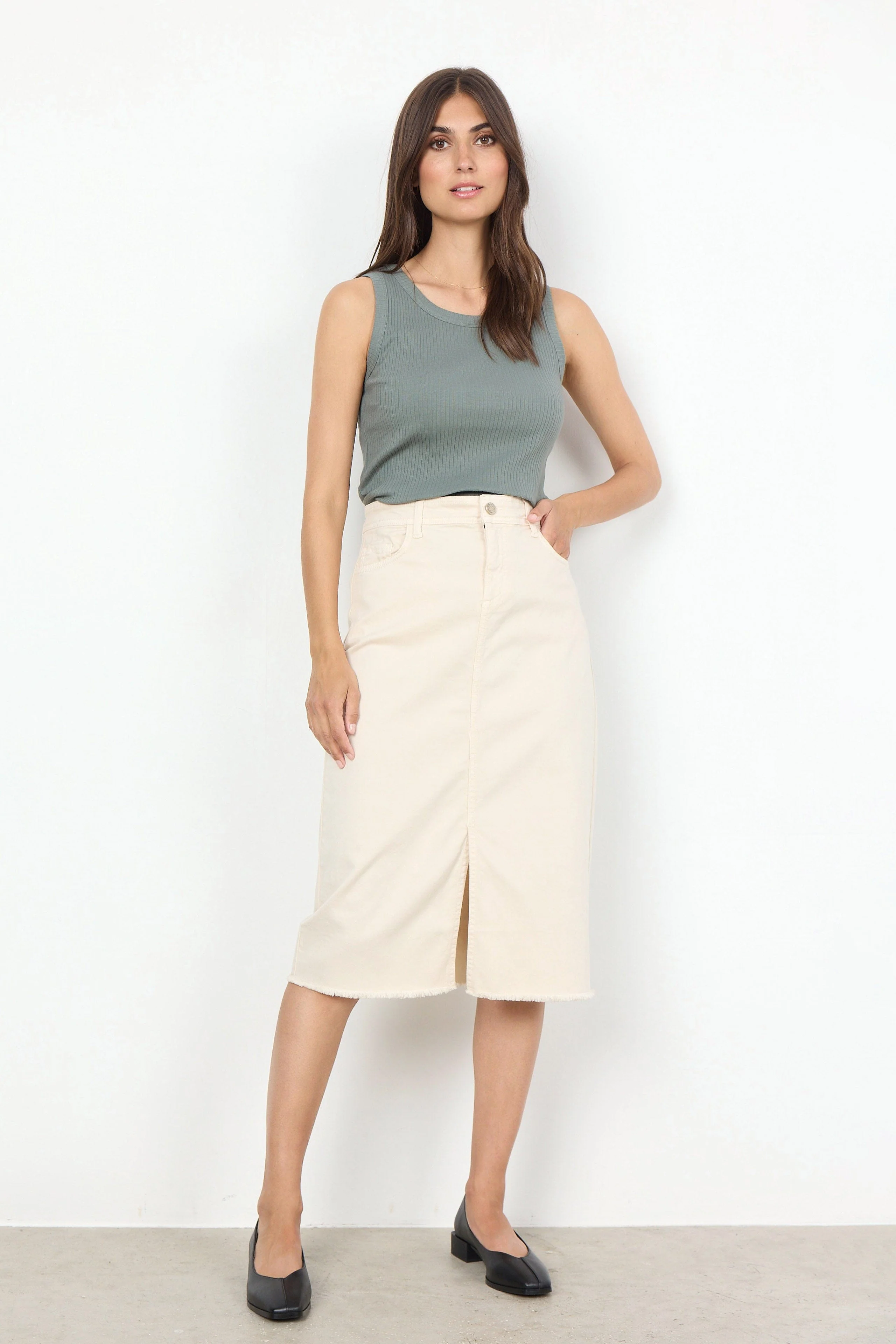 Erna Denim Midi Skirt - Cream - Image 4