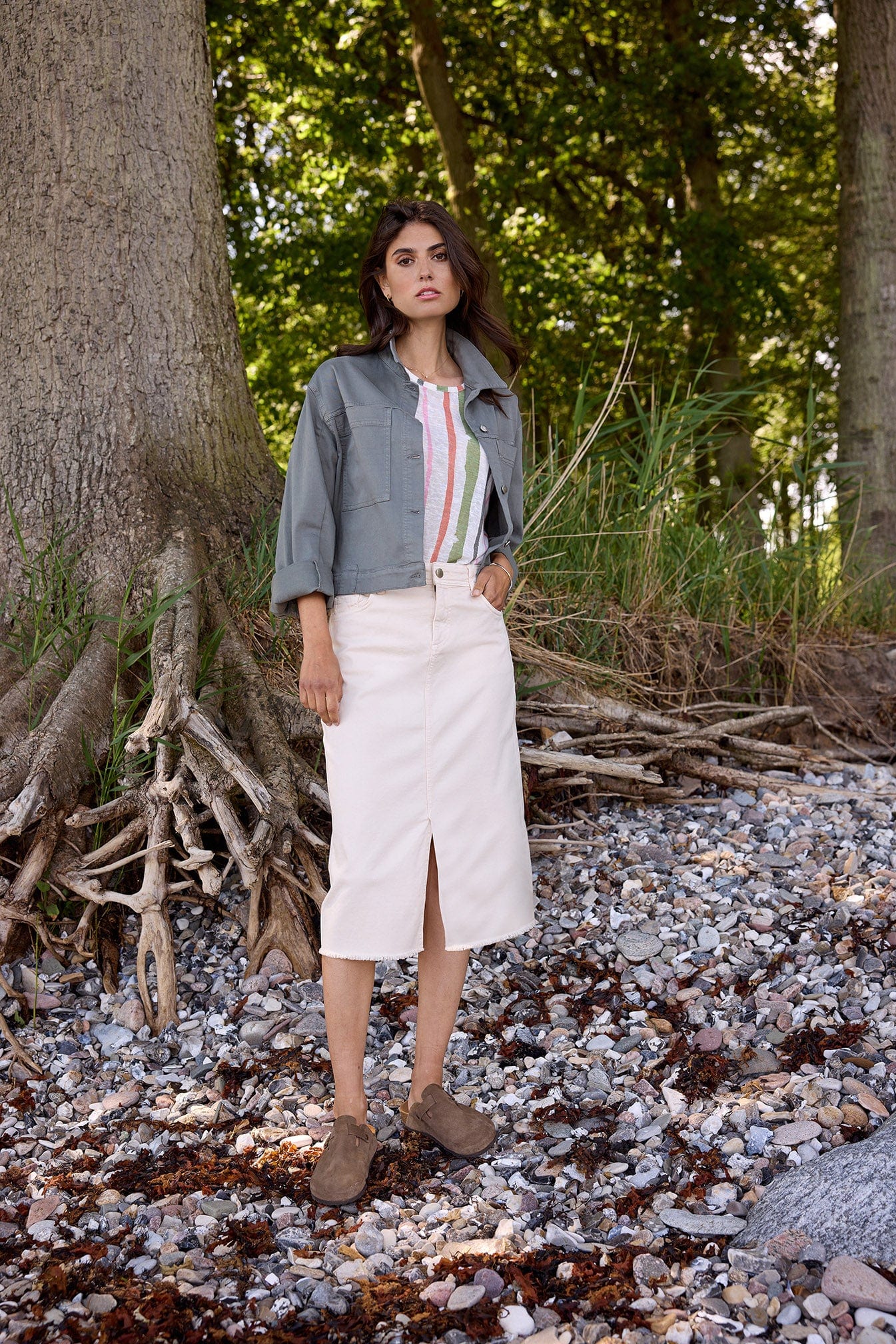 Erna Denim Midi Skirt - Cream - Image 5