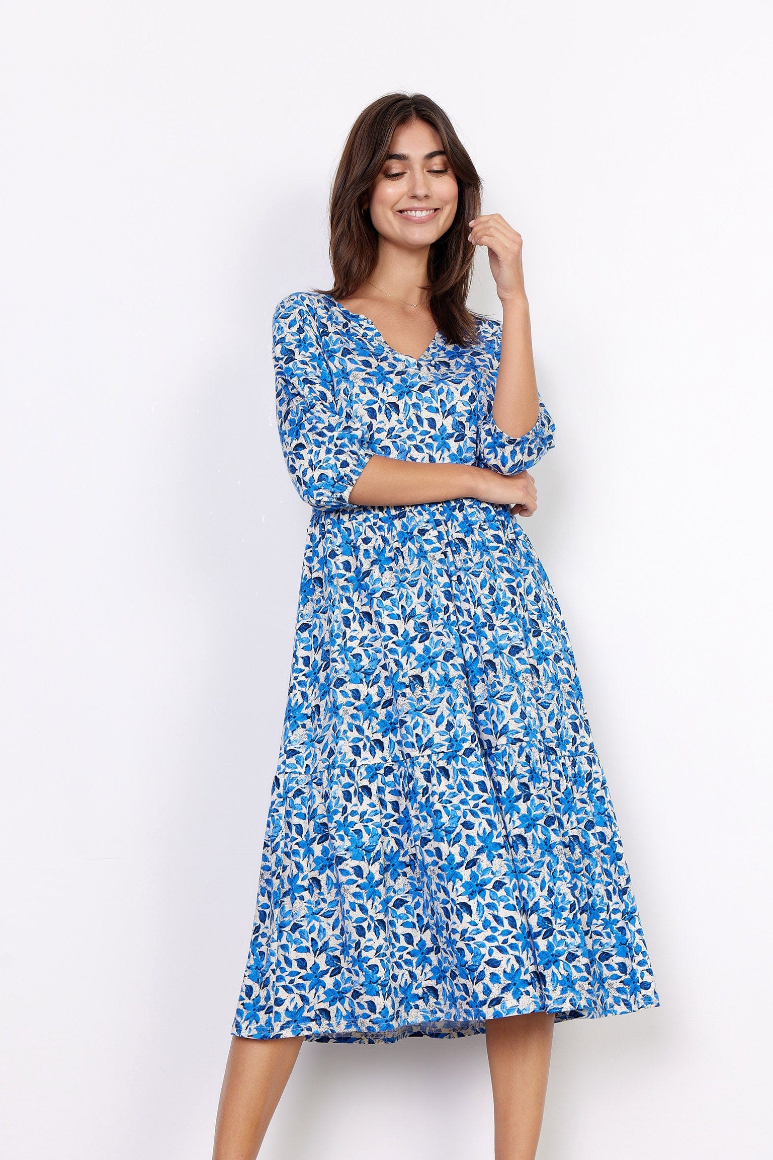 Felicity Floral Printed Midi Dress - Bright Blue Combi - Image 4