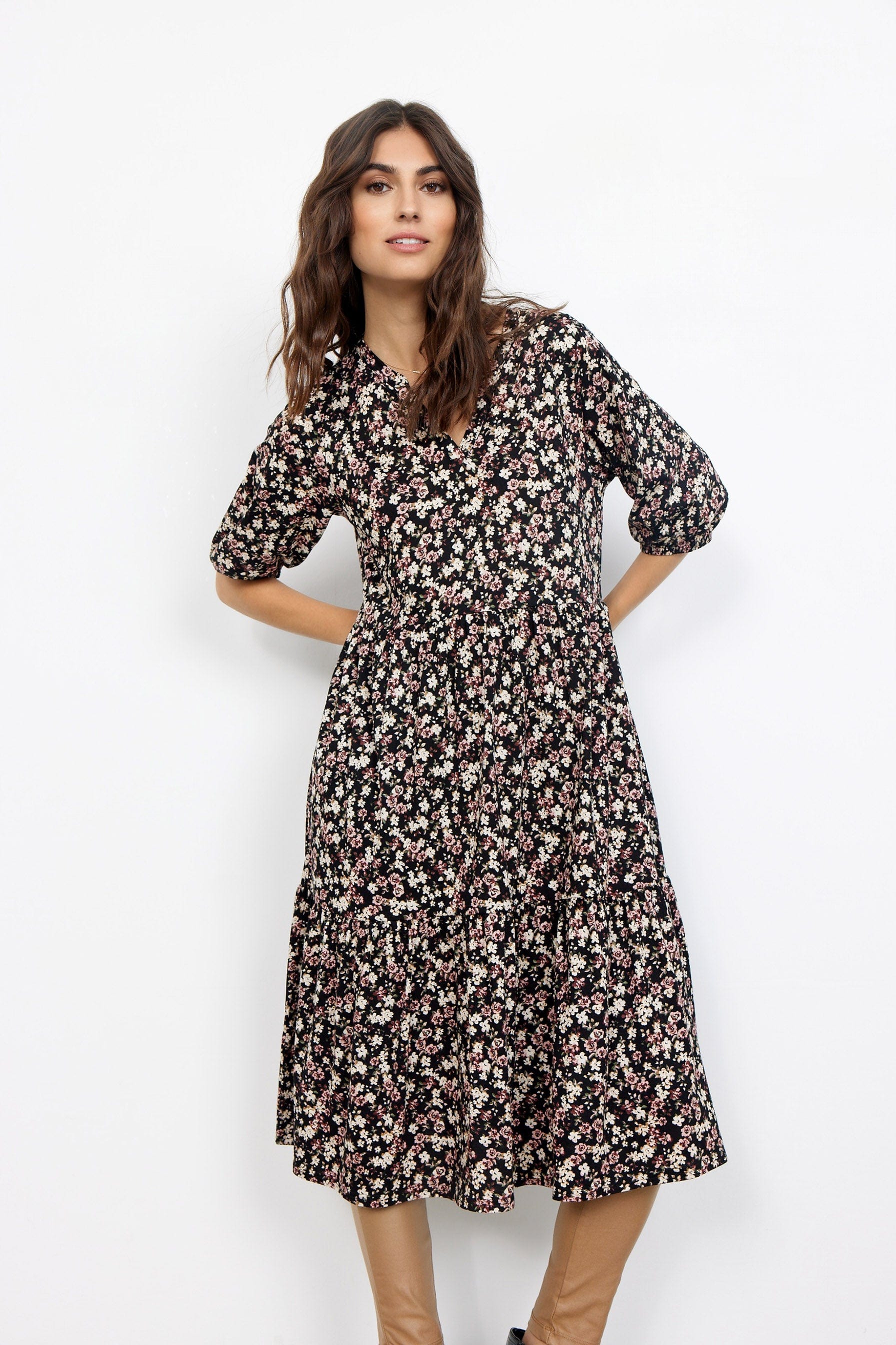Felicity Knee Length Dress - Wine Combi - Image 2