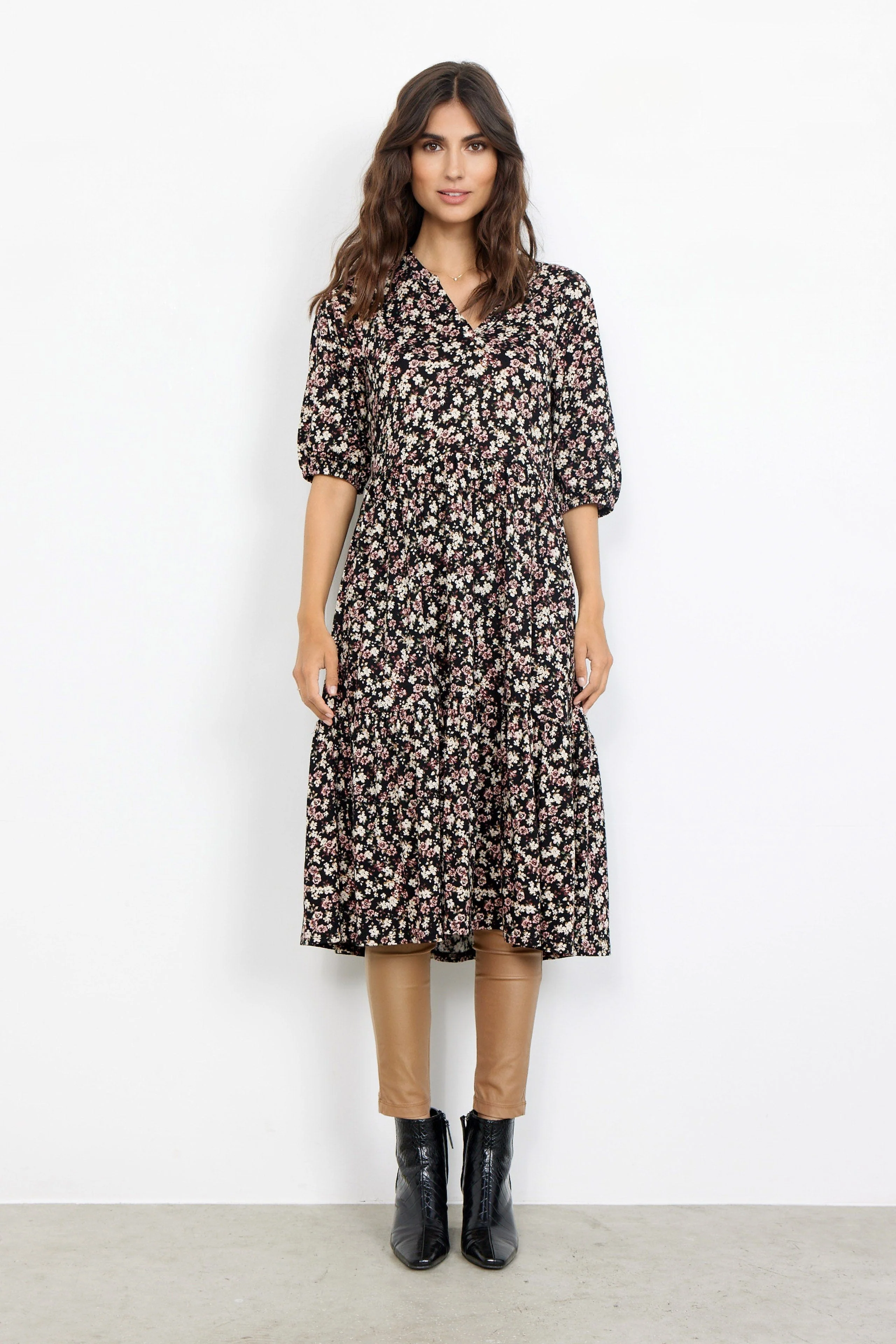 Felicity Knee Length Dress - Wine Combi - Image 4