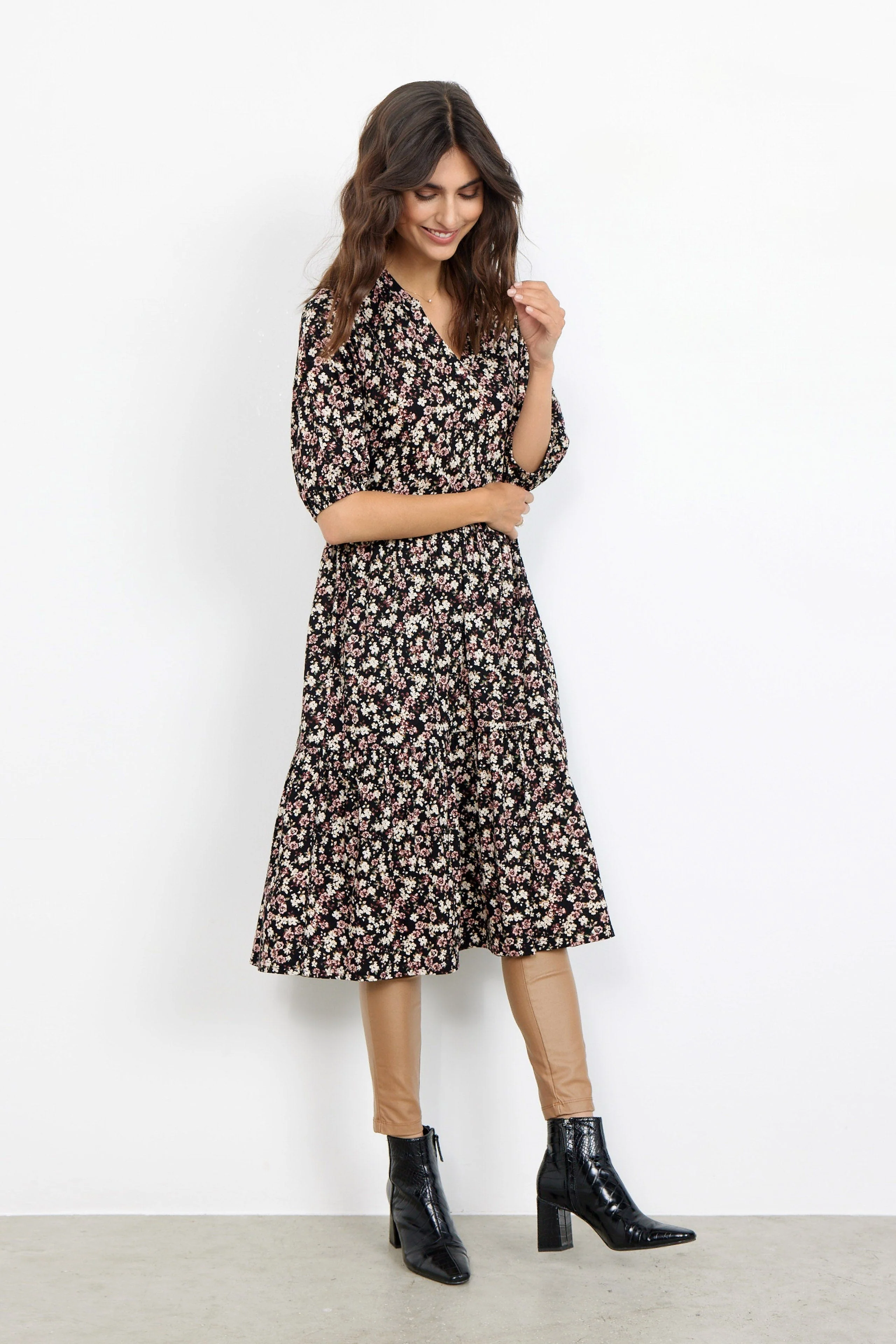 Felicity Knee Length Dress - Wine Combi - Image 5