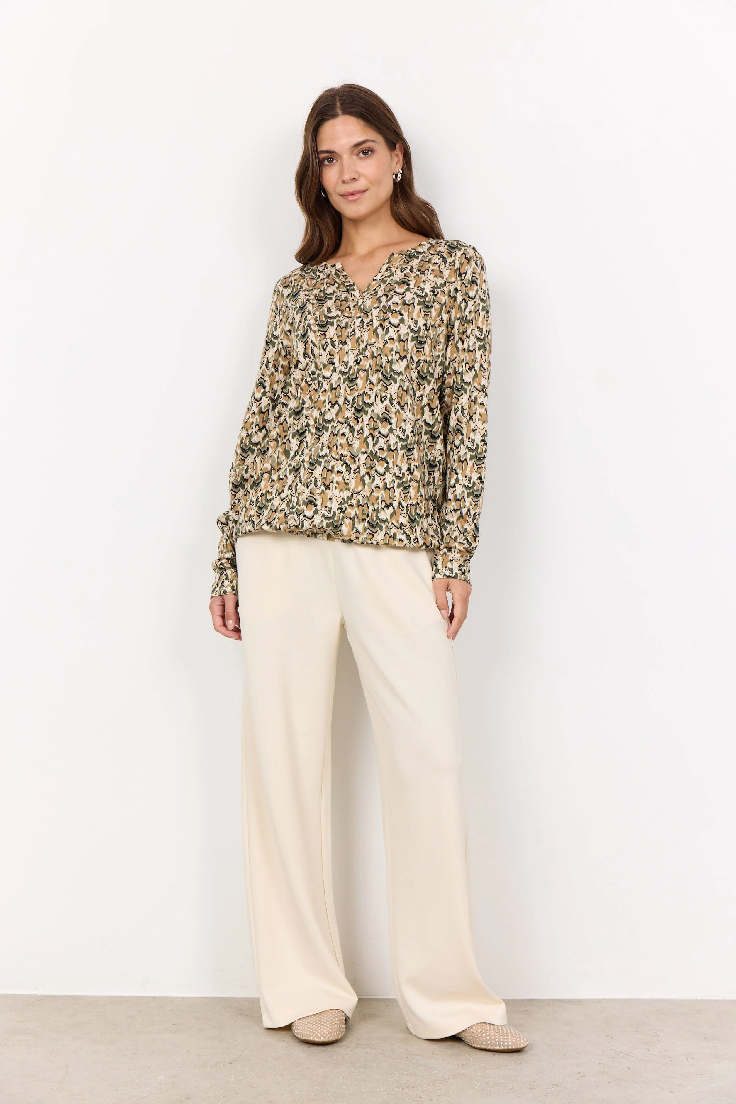 Felicity Printed Jersey Top - Dark Olive Combi - Image 3