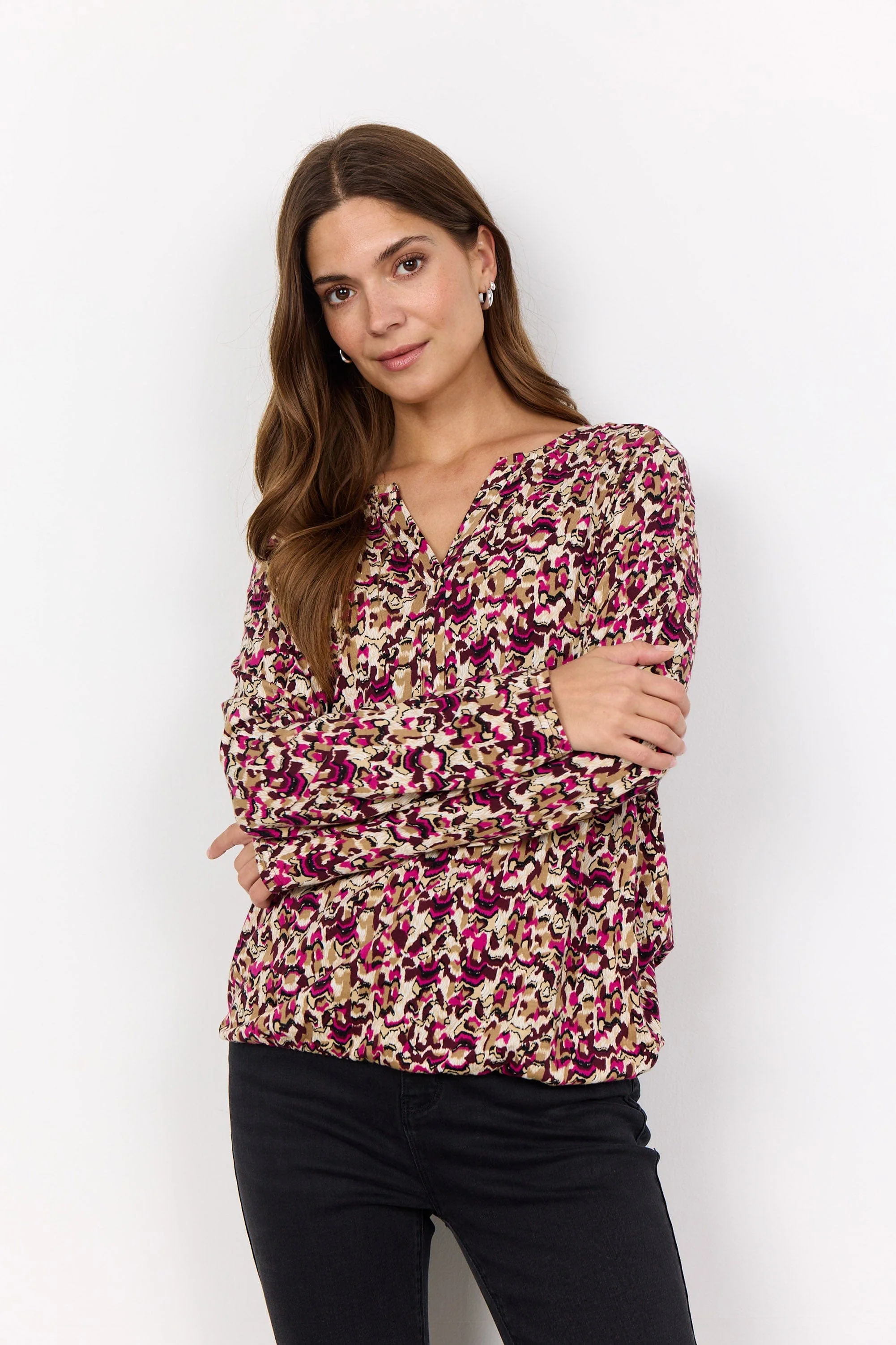 Felicity Printed Jersey Top - Fuchsia Combi - Image 2