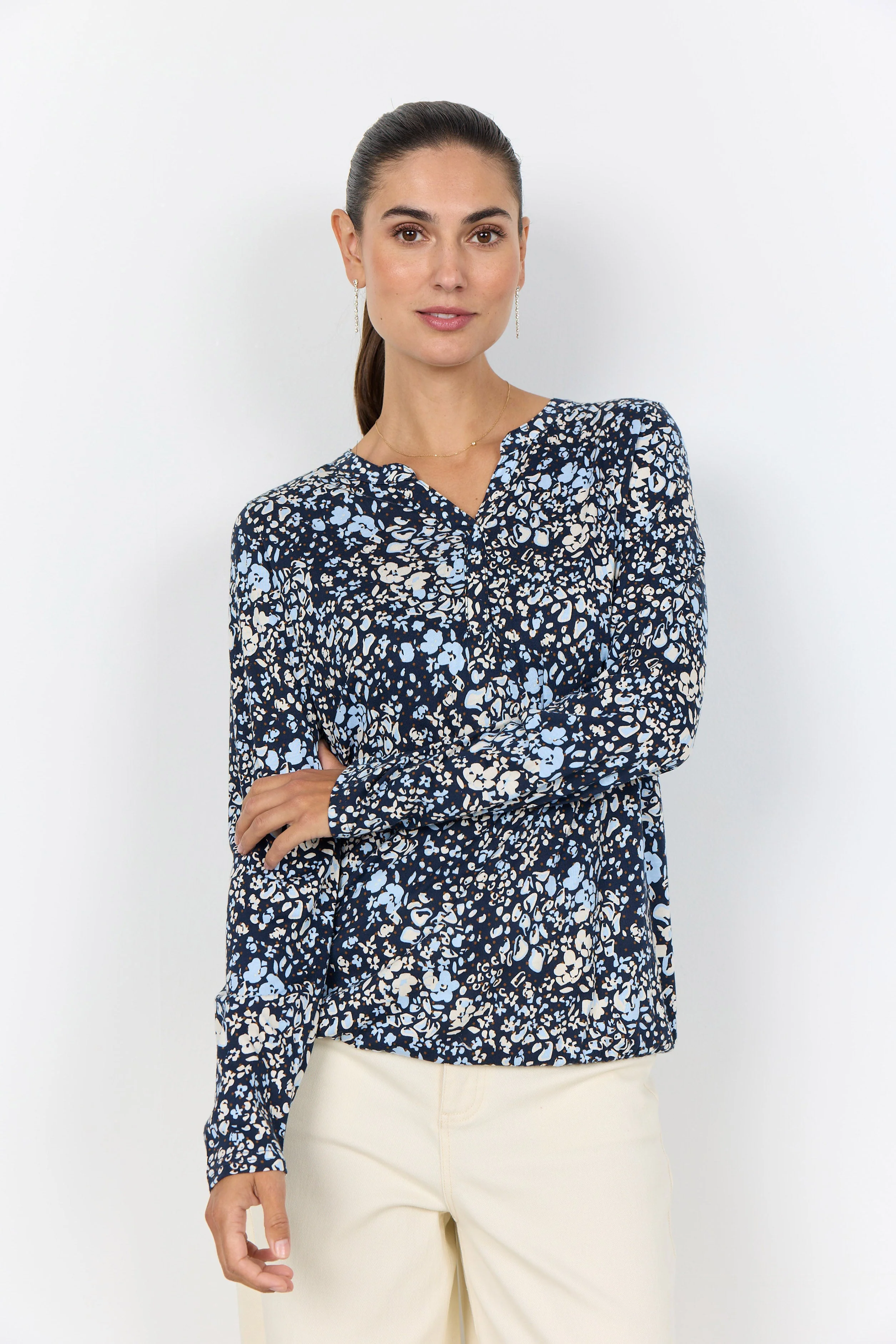 Felicity Printed Jersey Top - Navy Combi - Image 2