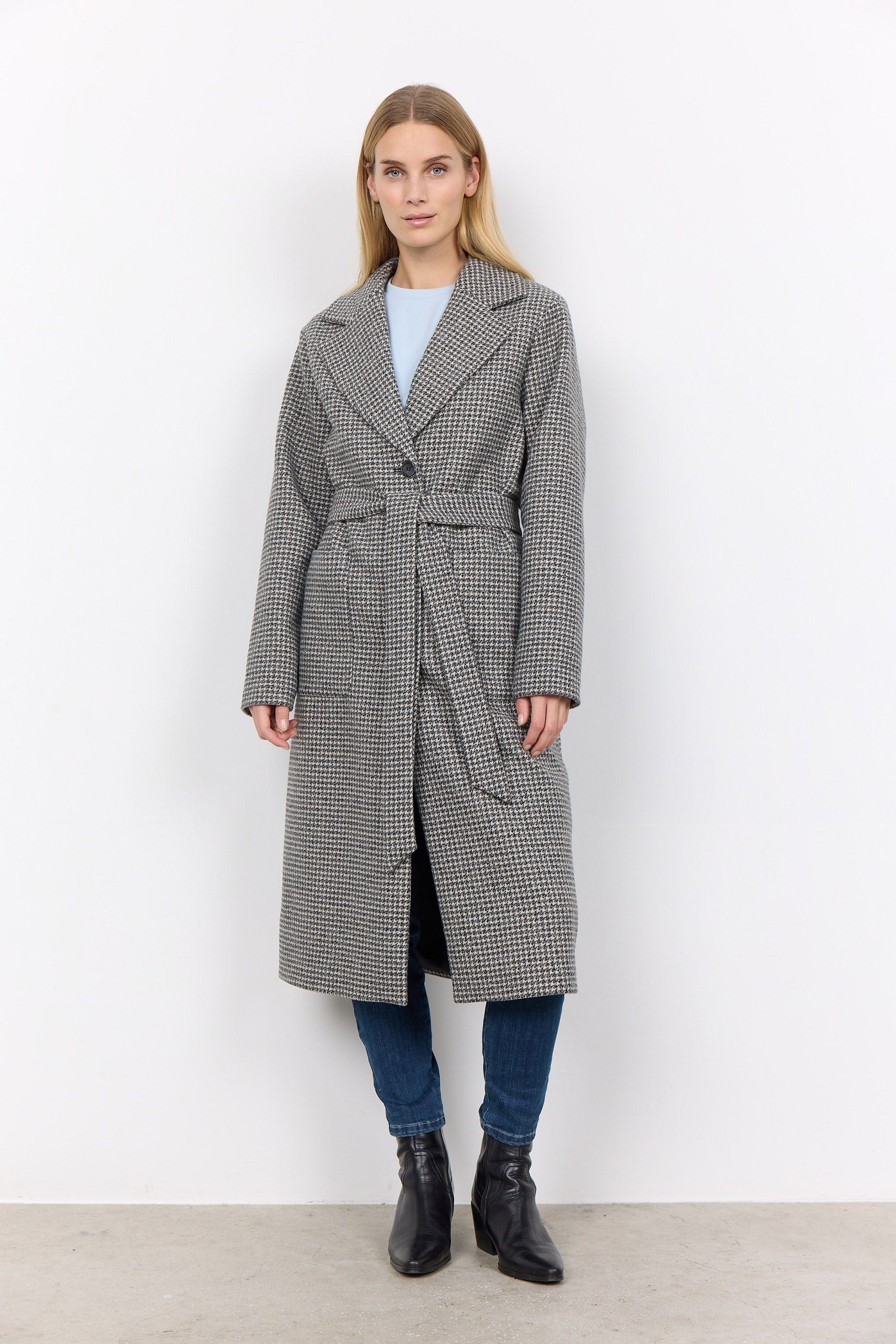 Felisia Wool Blend Houndstooth Coat - Black Combi - Image 2