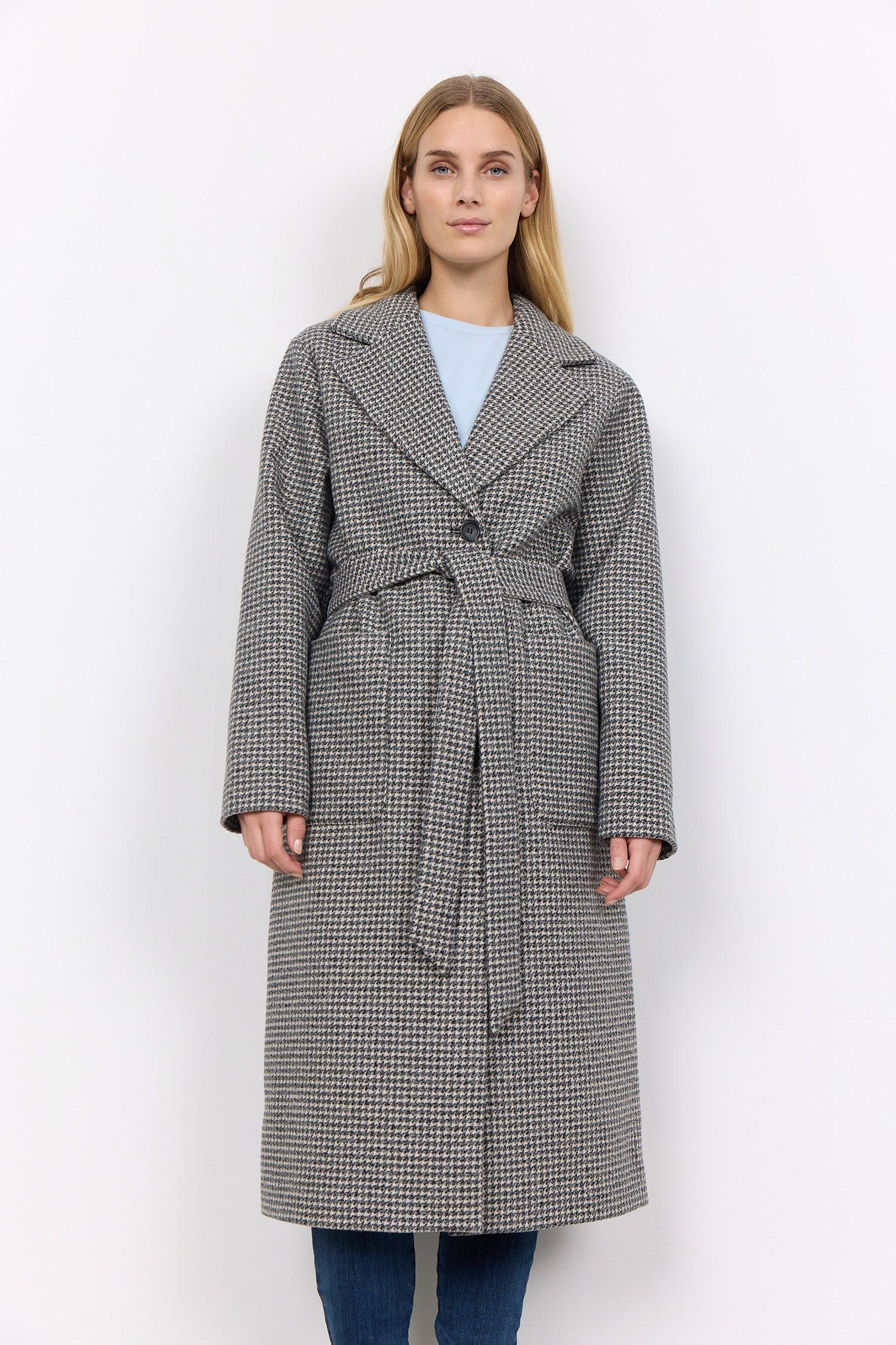 Felisia Wool Blend Houndstooth Coat - Black Combi - Image 3