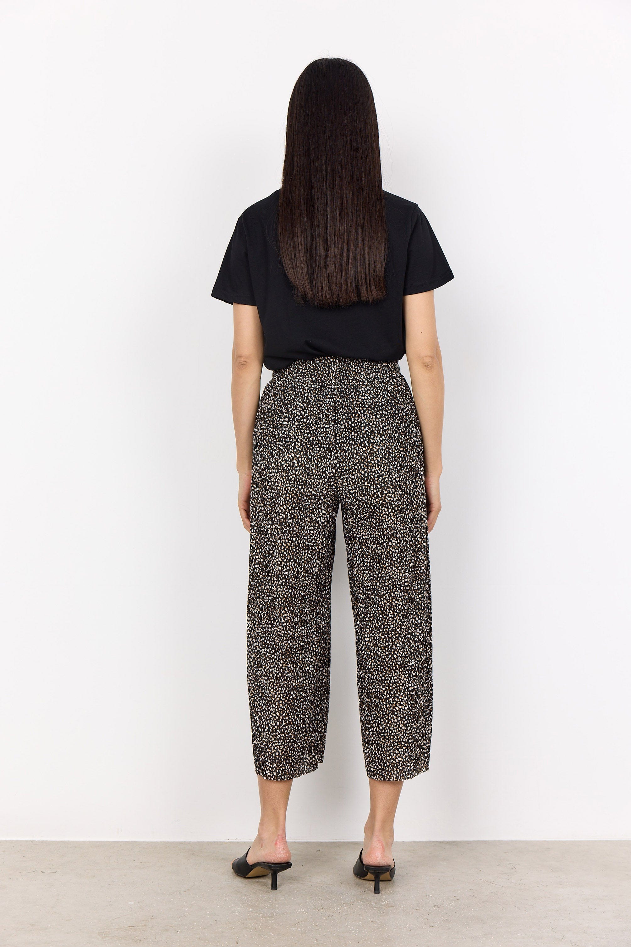 Fleur Printed Cropped Trousers - Black Combi - Image 3