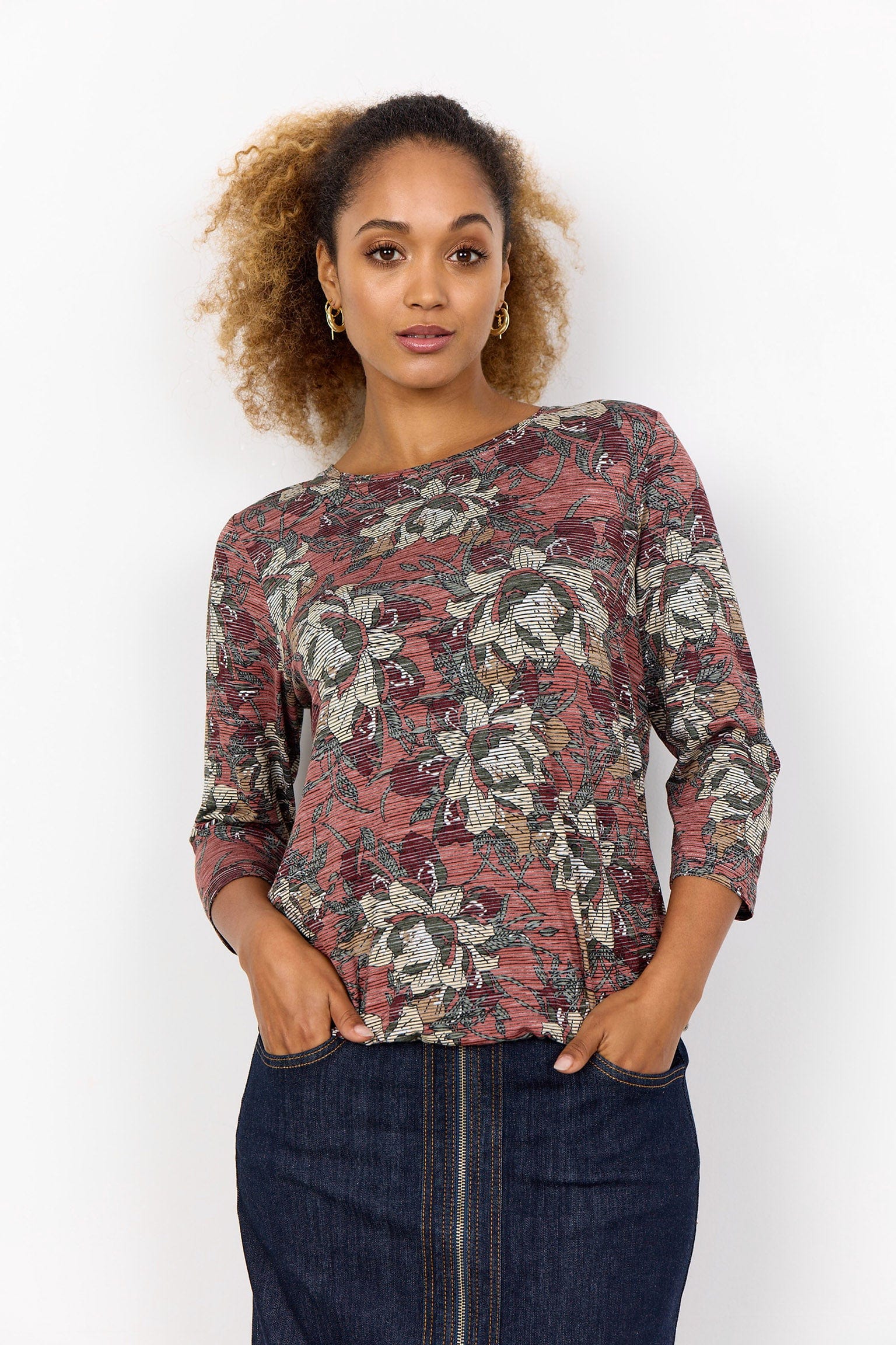 Galina Printed 3/4 Sleeve T-Shirt - Blush Combi - Image 2