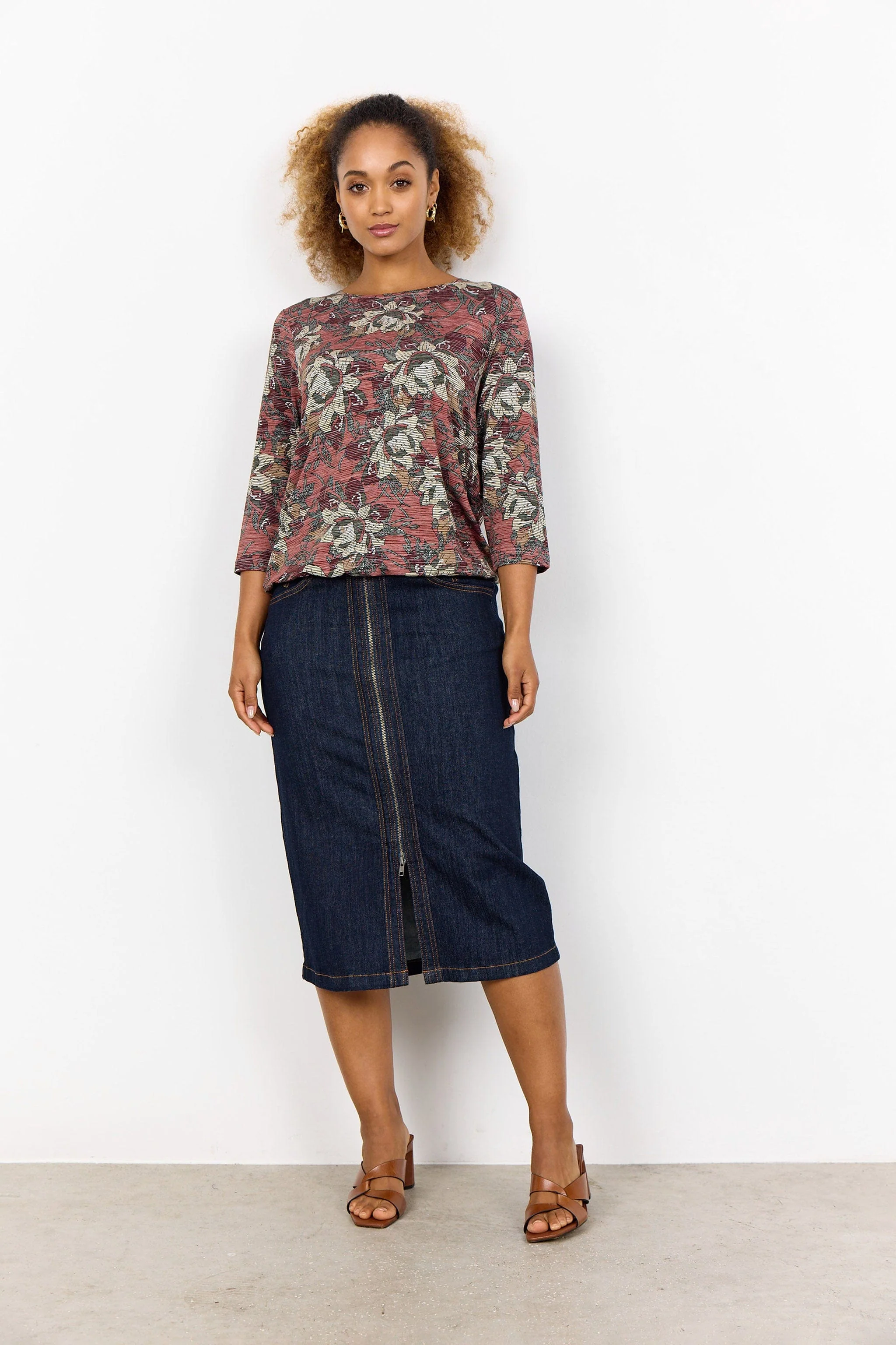 Galina Printed 3/4 Sleeve T-Shirt - Blush Combi - Image 3