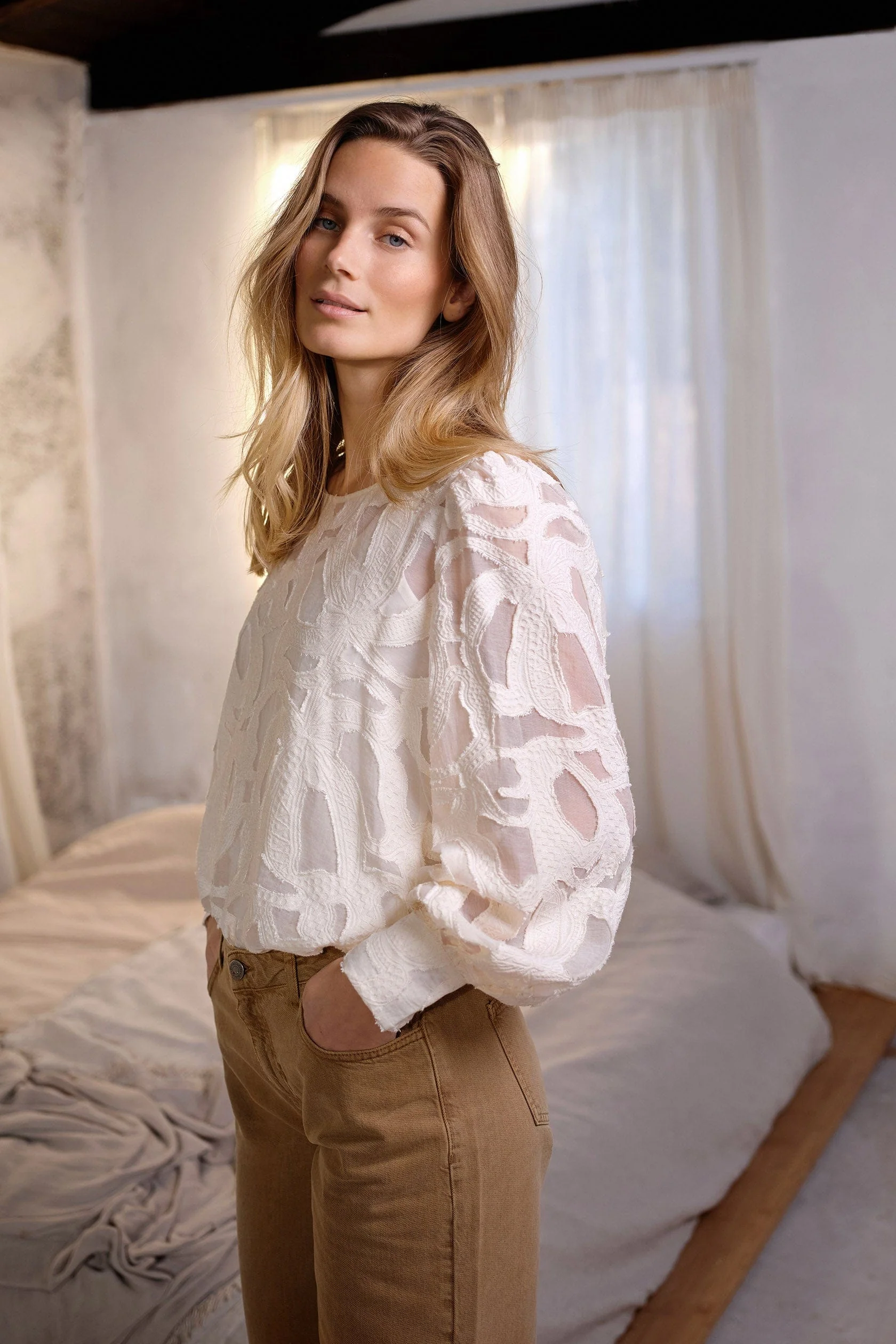 Ibi Jacquard Blouse - Cream - Image 2