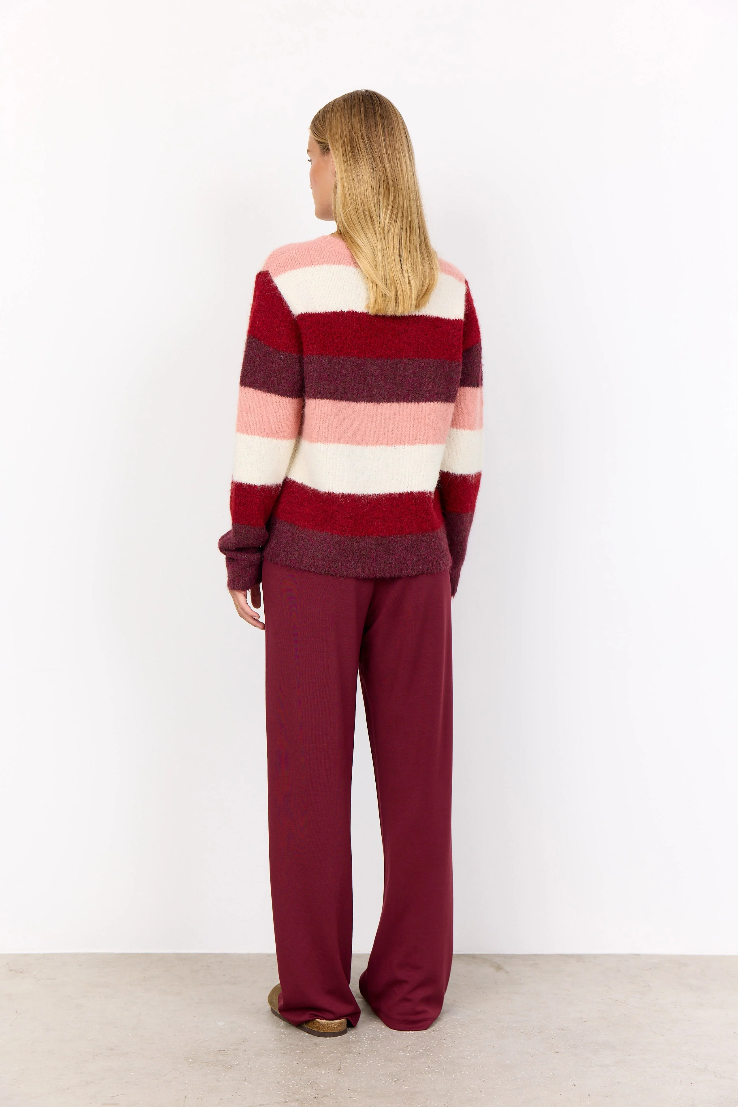 Ilene Stripe Wool Blend Jumper - Dark Red Melange Combi - Image 3