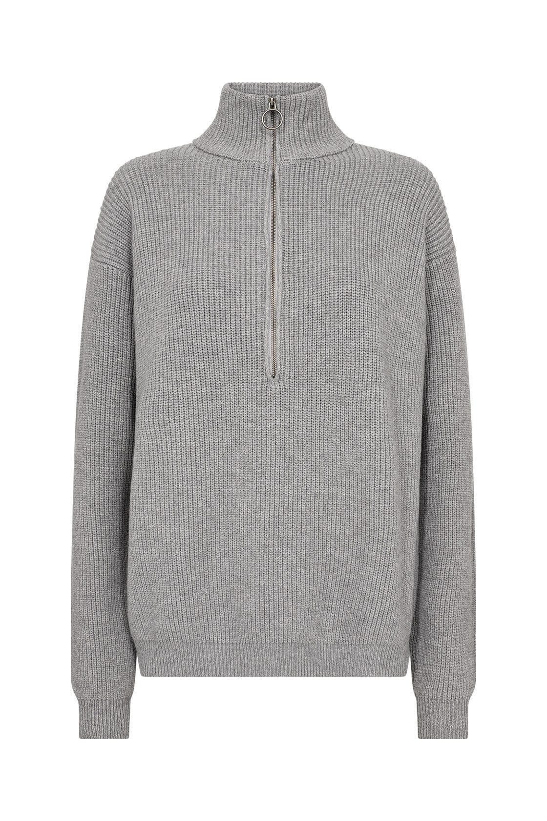 Ilia Quarter Zip Knitted Jumper - Mid Grey Melange