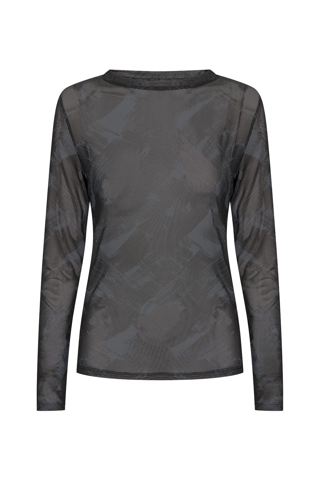Iliane Printed Long Mesh Top - Iron Grey