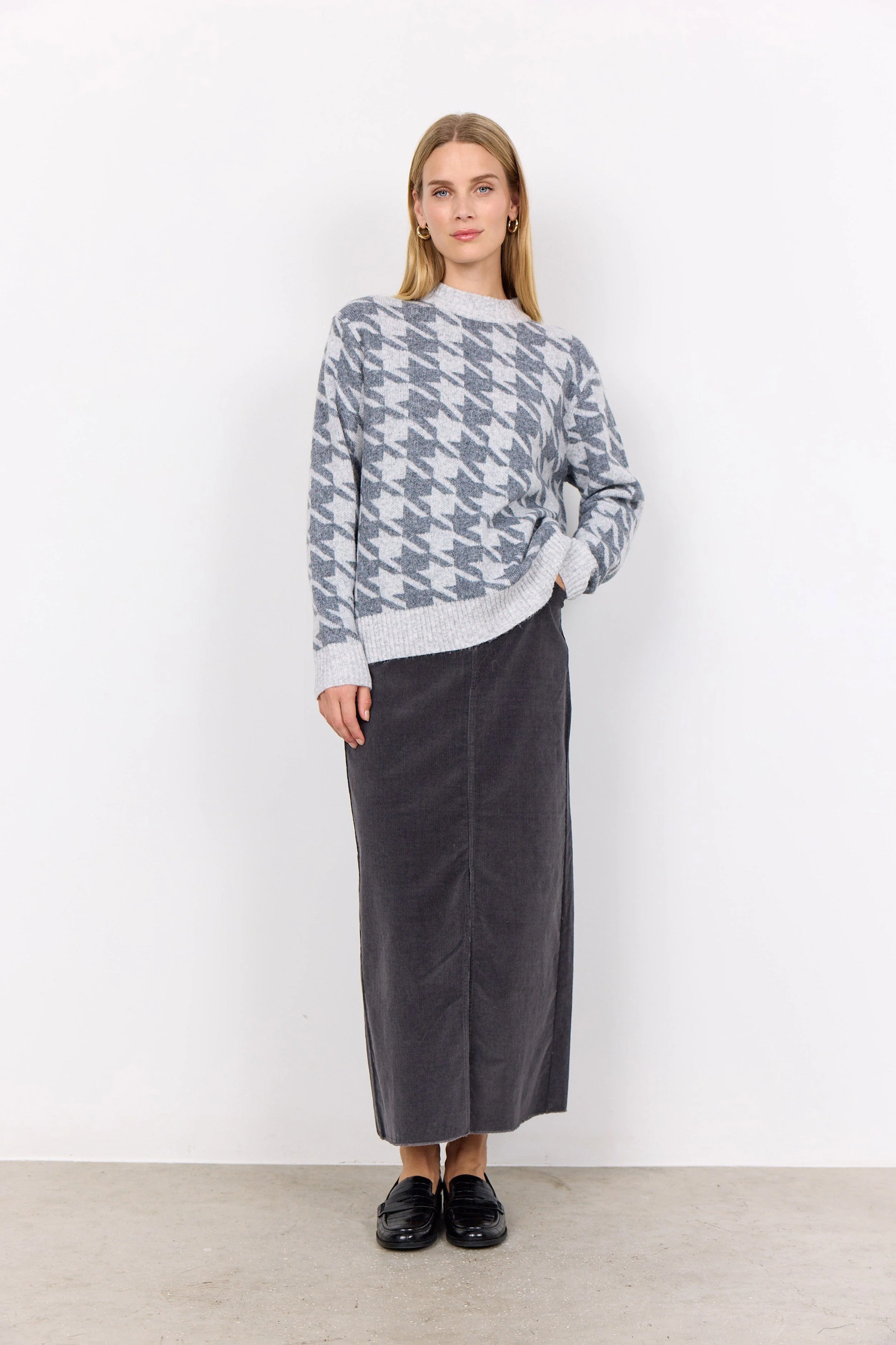 Ine Houndstooth Knitted Jumper - Light Grey Melange Combi - Image 2