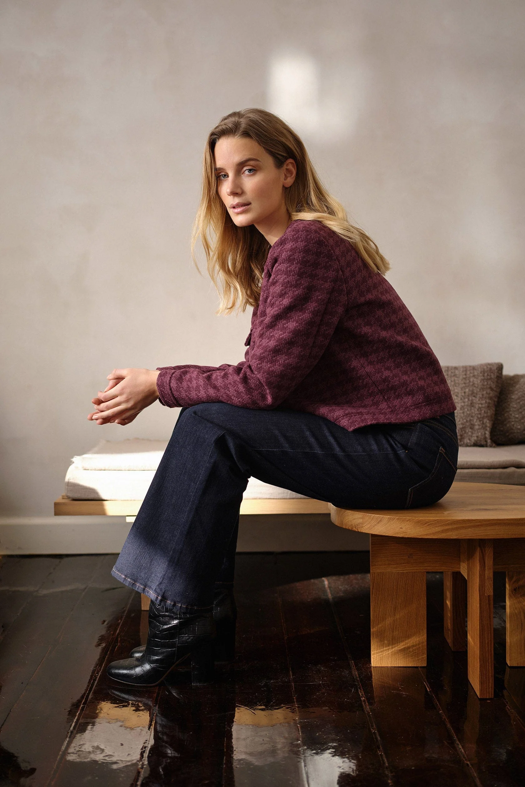 Irka Houndstooth Jacket - Wine Combi - Image 3