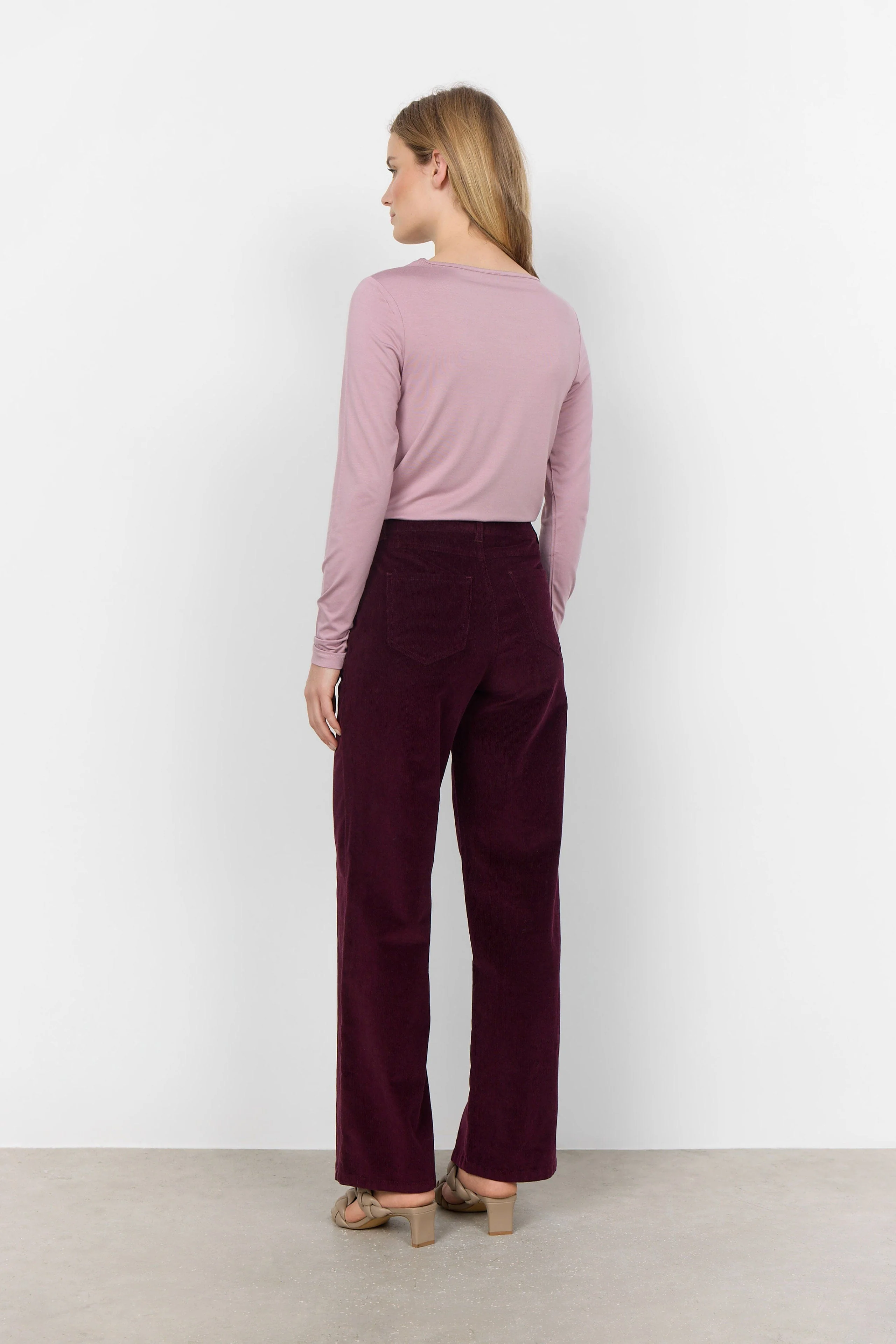Ivalou Straight Leg Needlecord Trousers - Wine - Image 3