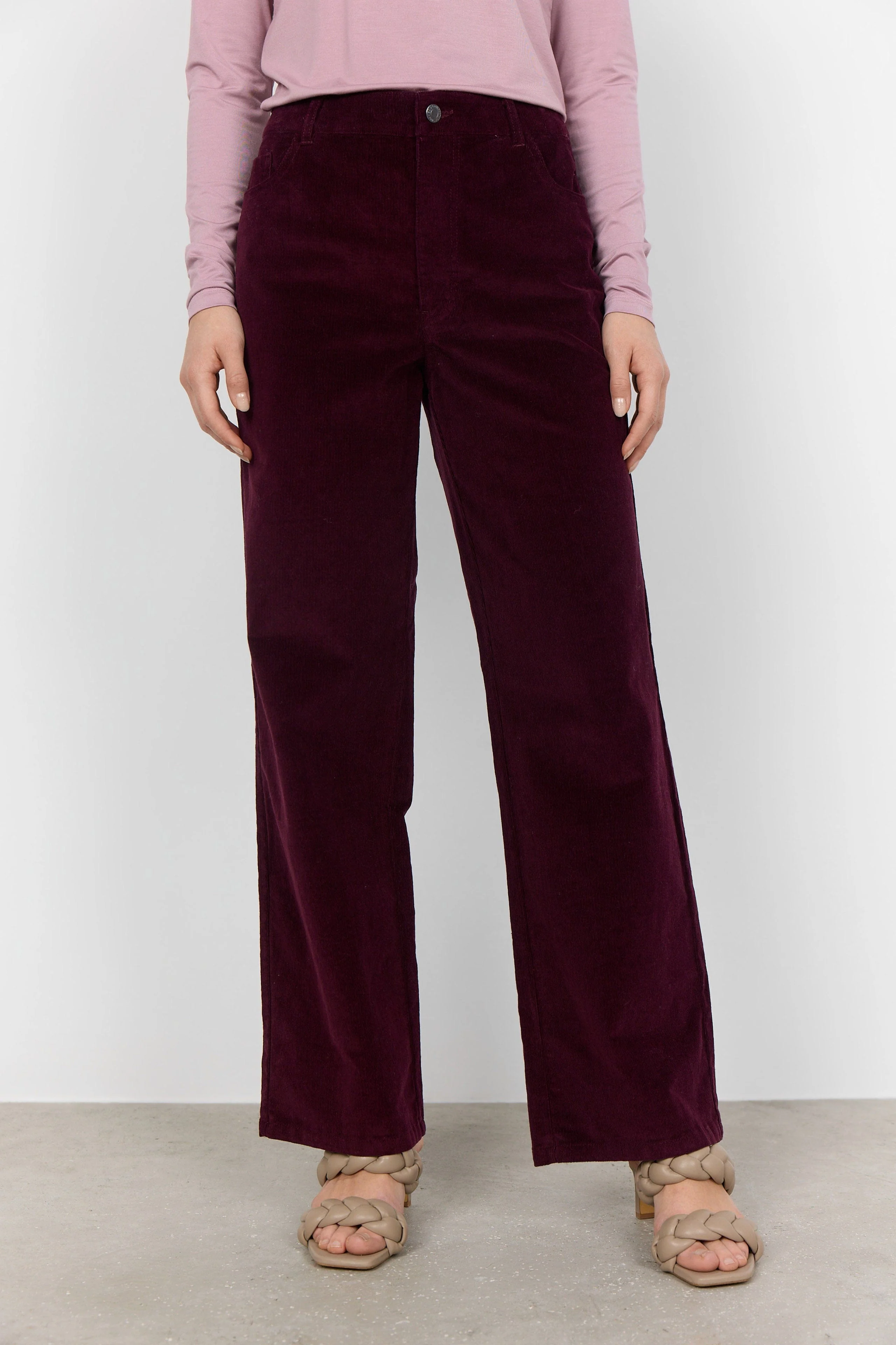 Ivalou Straight Leg Needlecord Trousers - Wine - Image 4