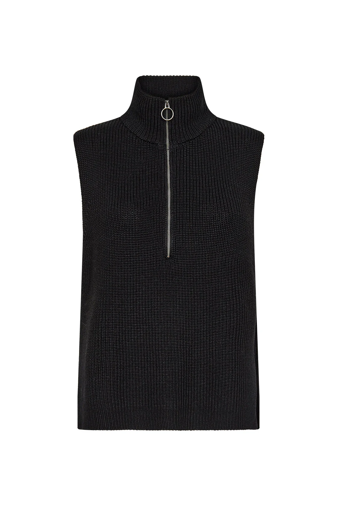 Julia Quarter Zip Sleeveless Jumper - Black