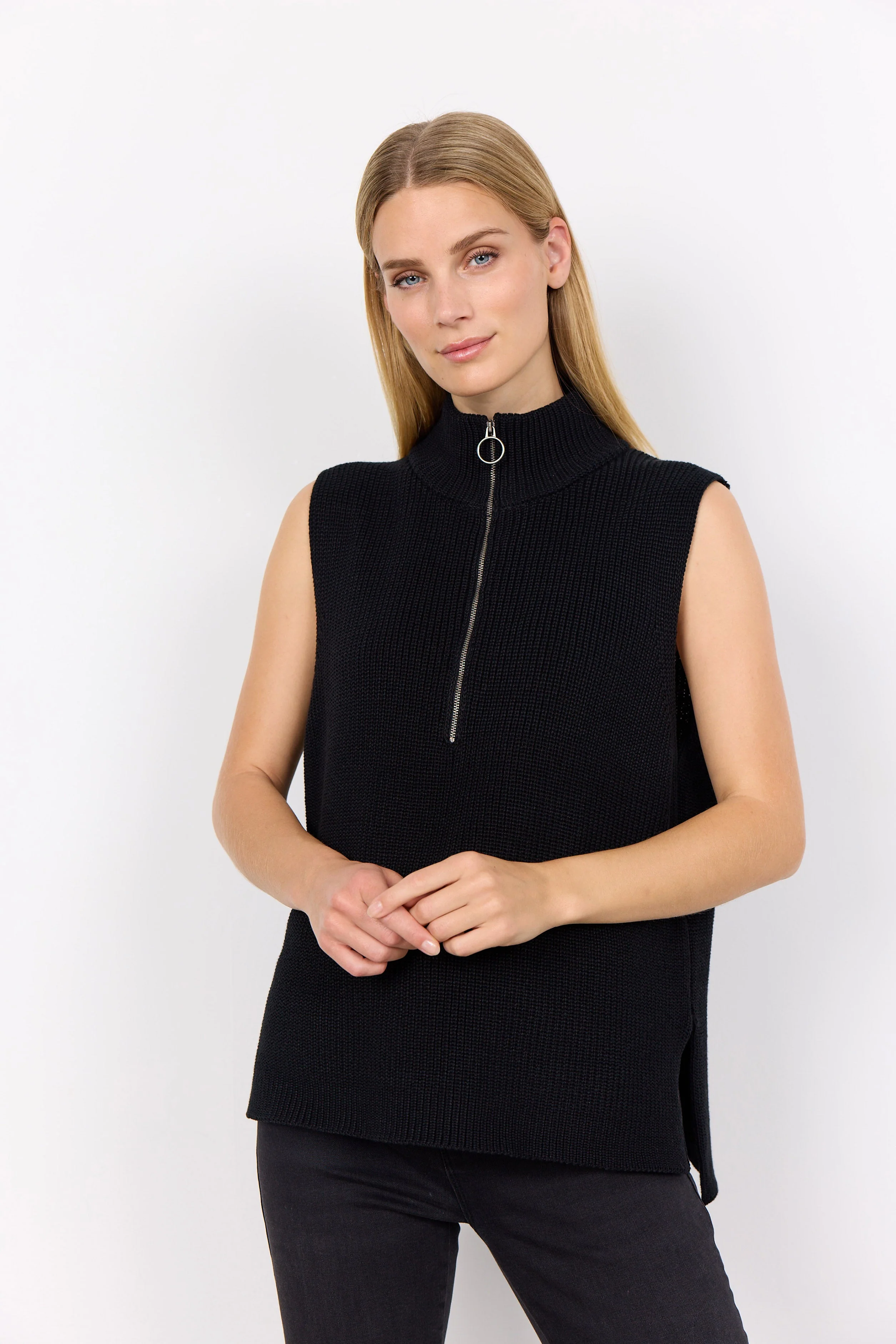 Julia Quarter Zip Sleeveless Jumper - Black - Image 4