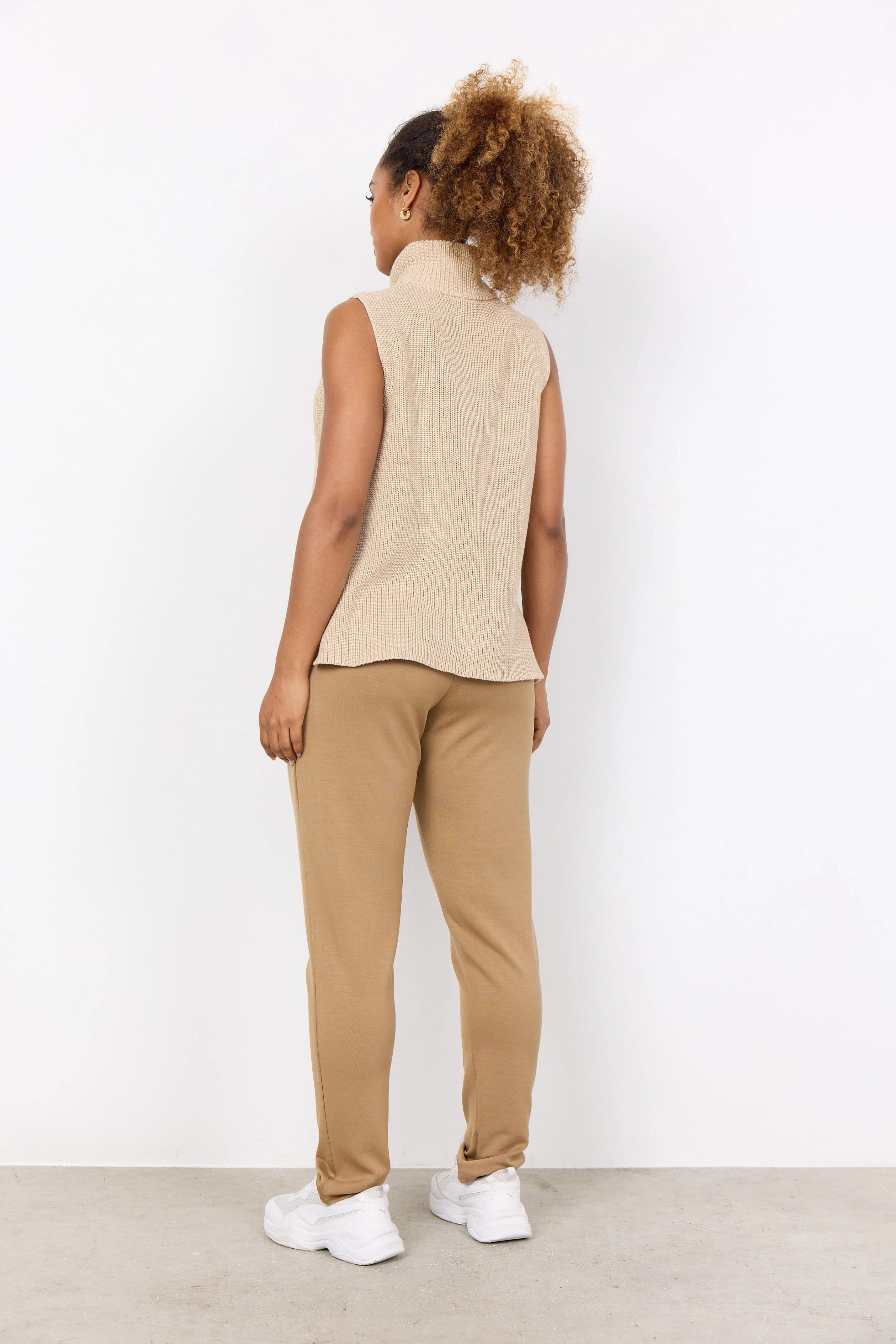 Julia Quarter Zip Sleeveless Jumper - Sand - Image 4