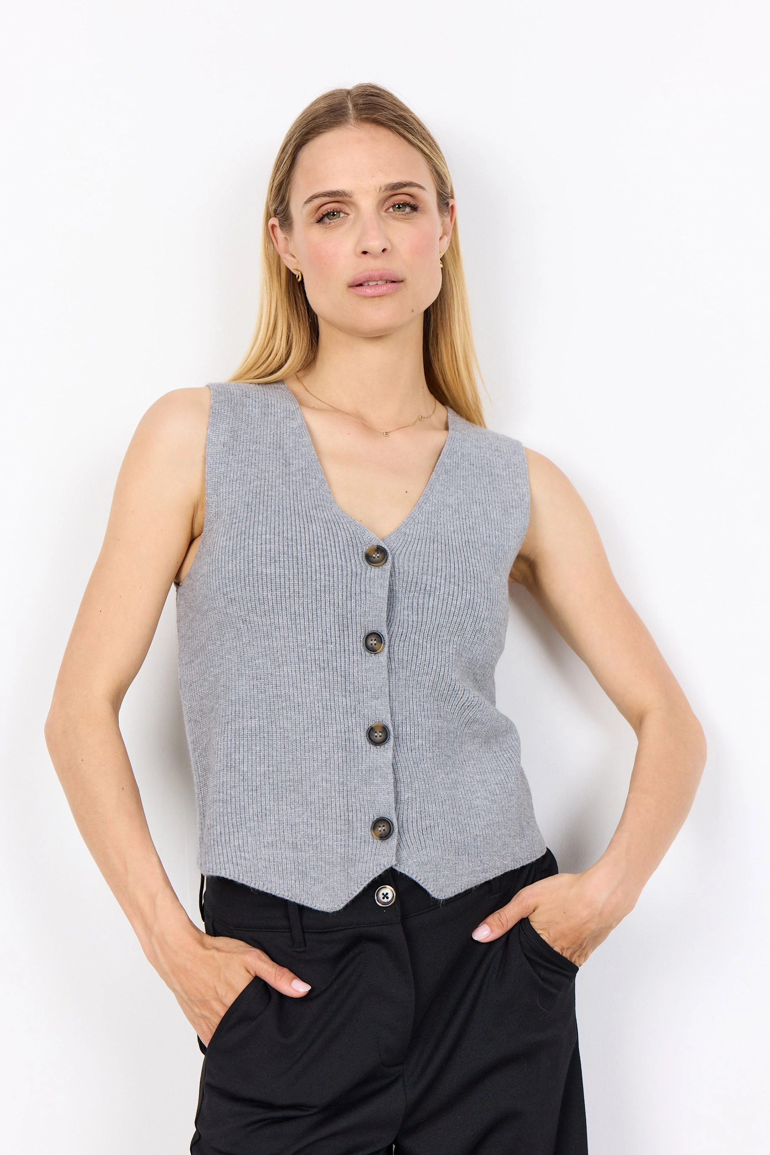 Kanita Knit Waistcoat - Mid Grey Melange - Image 2