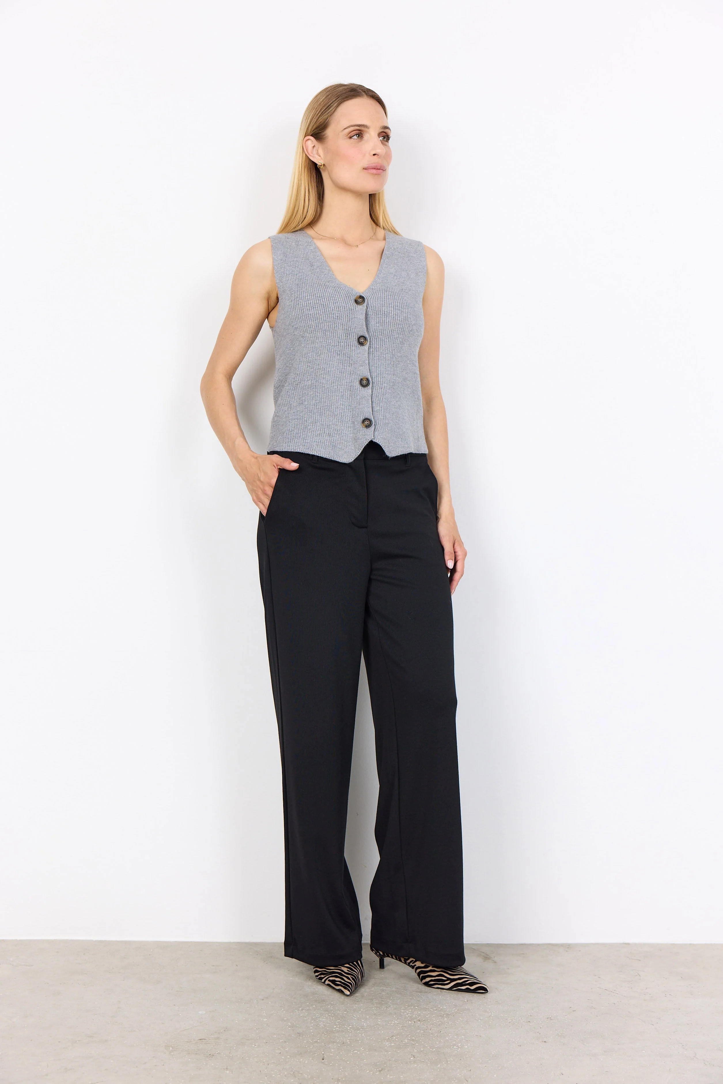 Kanita Knit Waistcoat - Mid Grey Melange - Image 3