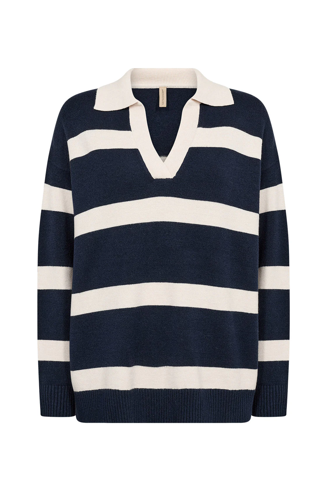 Kanita Stripe Knitted Collared Jumper - Navy Melange Combi
