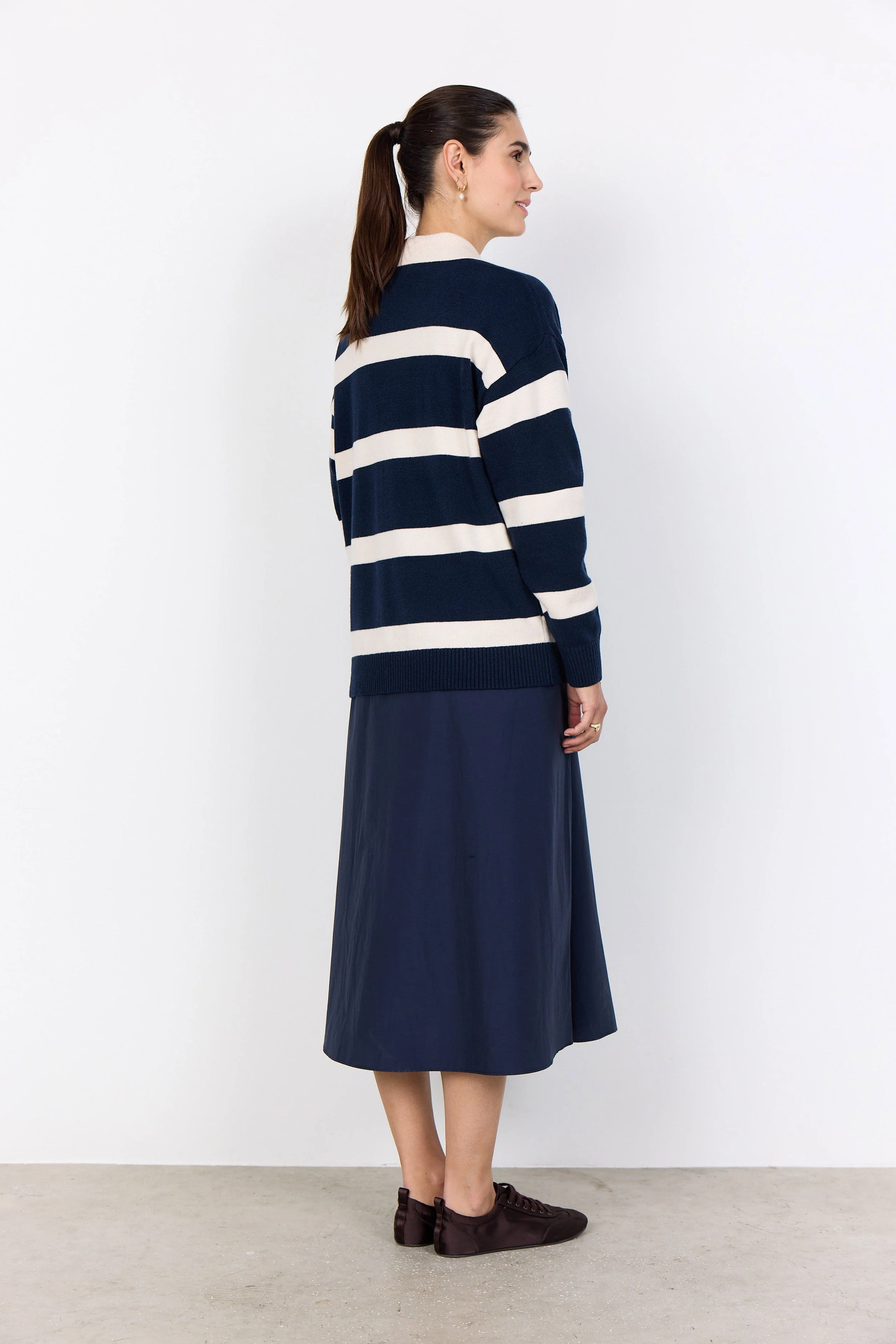 Kanita Stripe Knitted Collared Jumper - Navy Melange Combi - Image 5