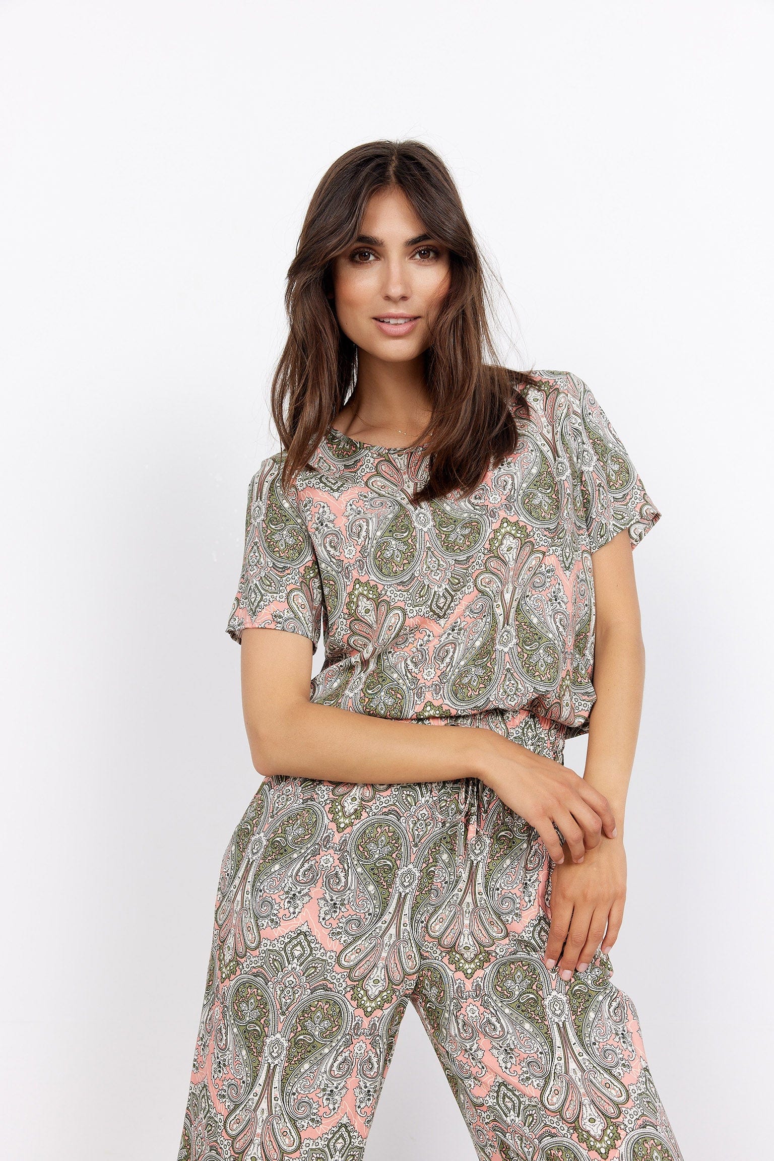 Kija Printed Short Sleeve Blouse - Coral Haze Combi - Image 2