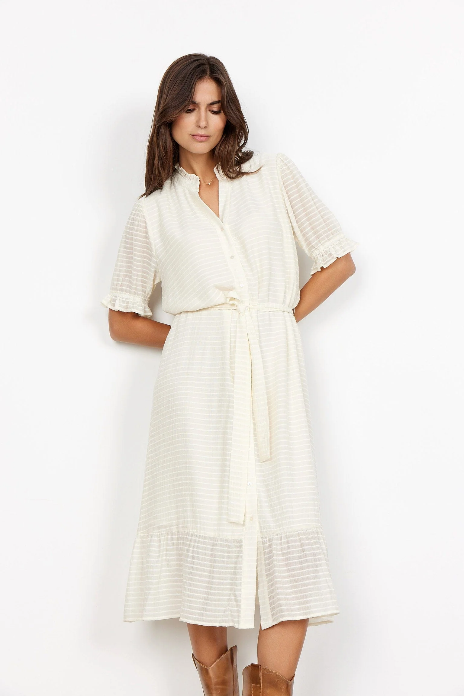 Lara Self Stripe Midi Dress - Cream - Image 2