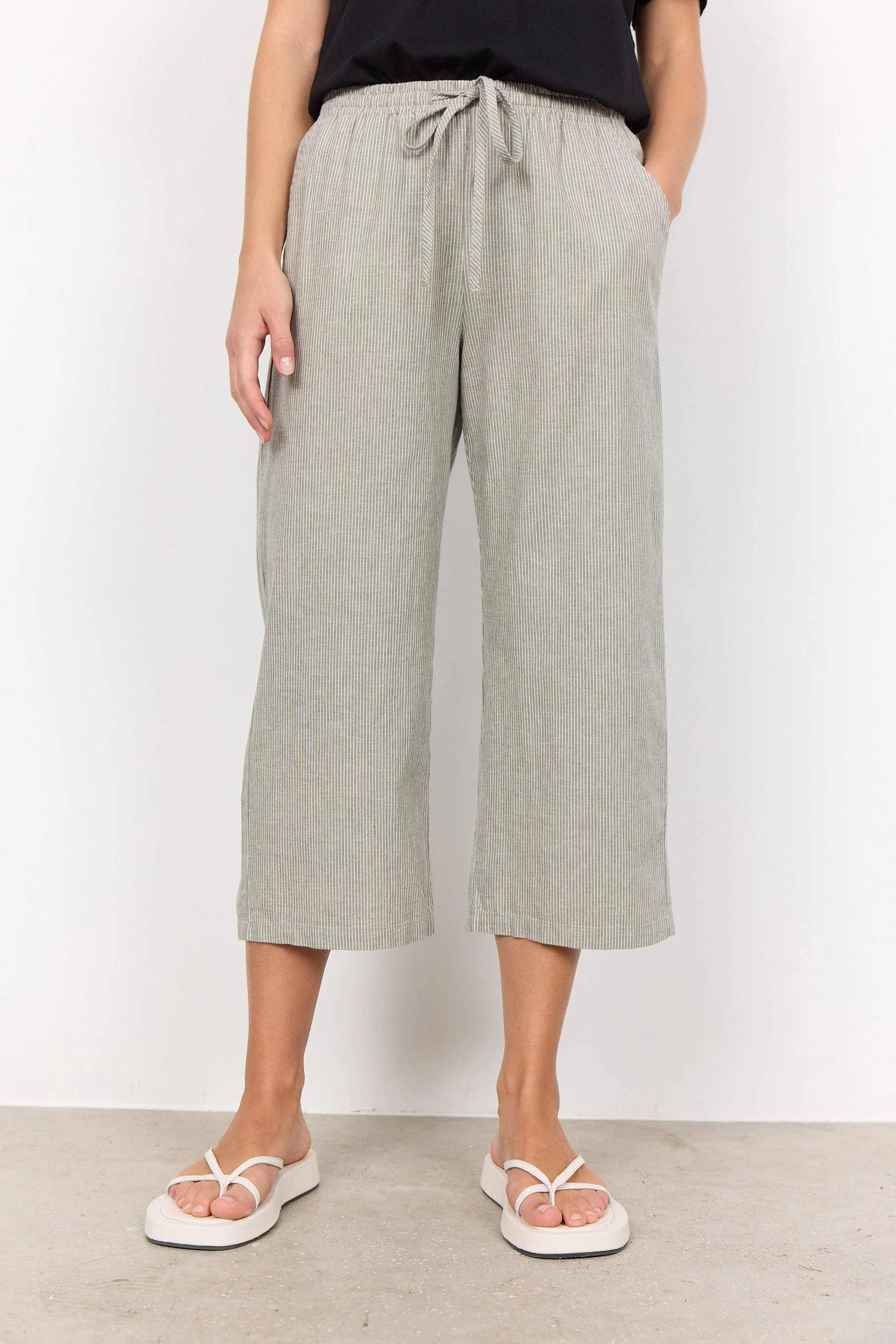 Lea Stripe Cotton Blend Trousers - Misty Combi - Image 2
