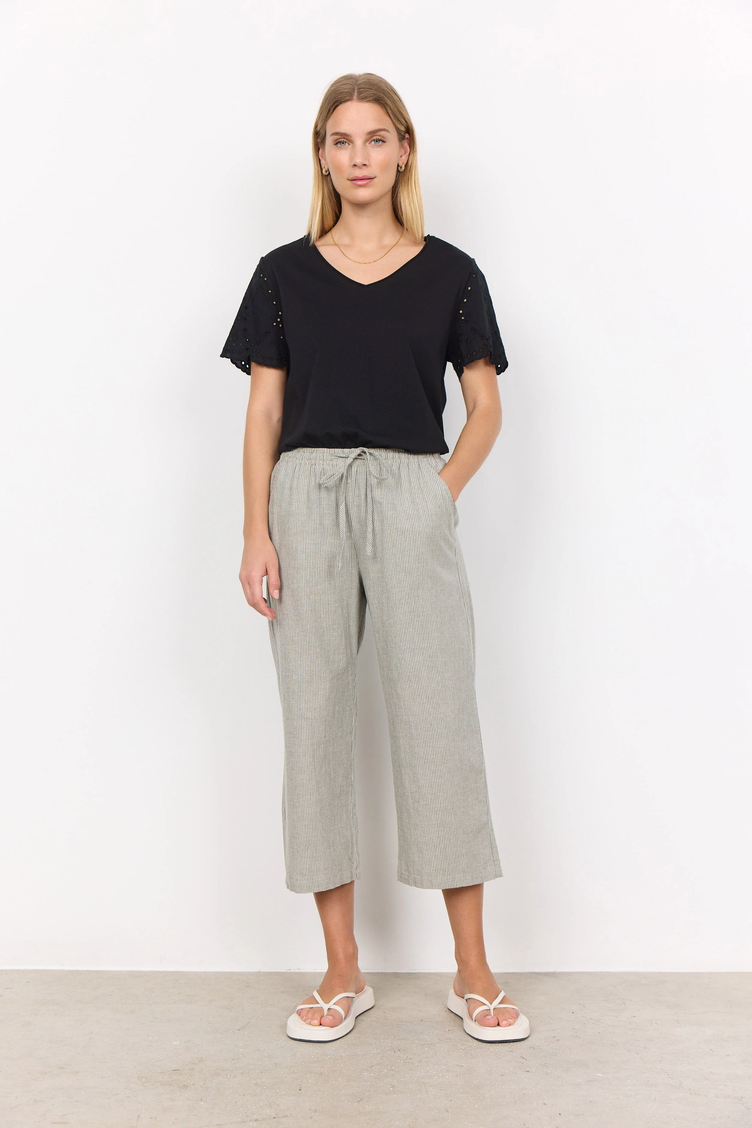 Lea Stripe Cotton Blend Trousers - Misty Combi - Image 3