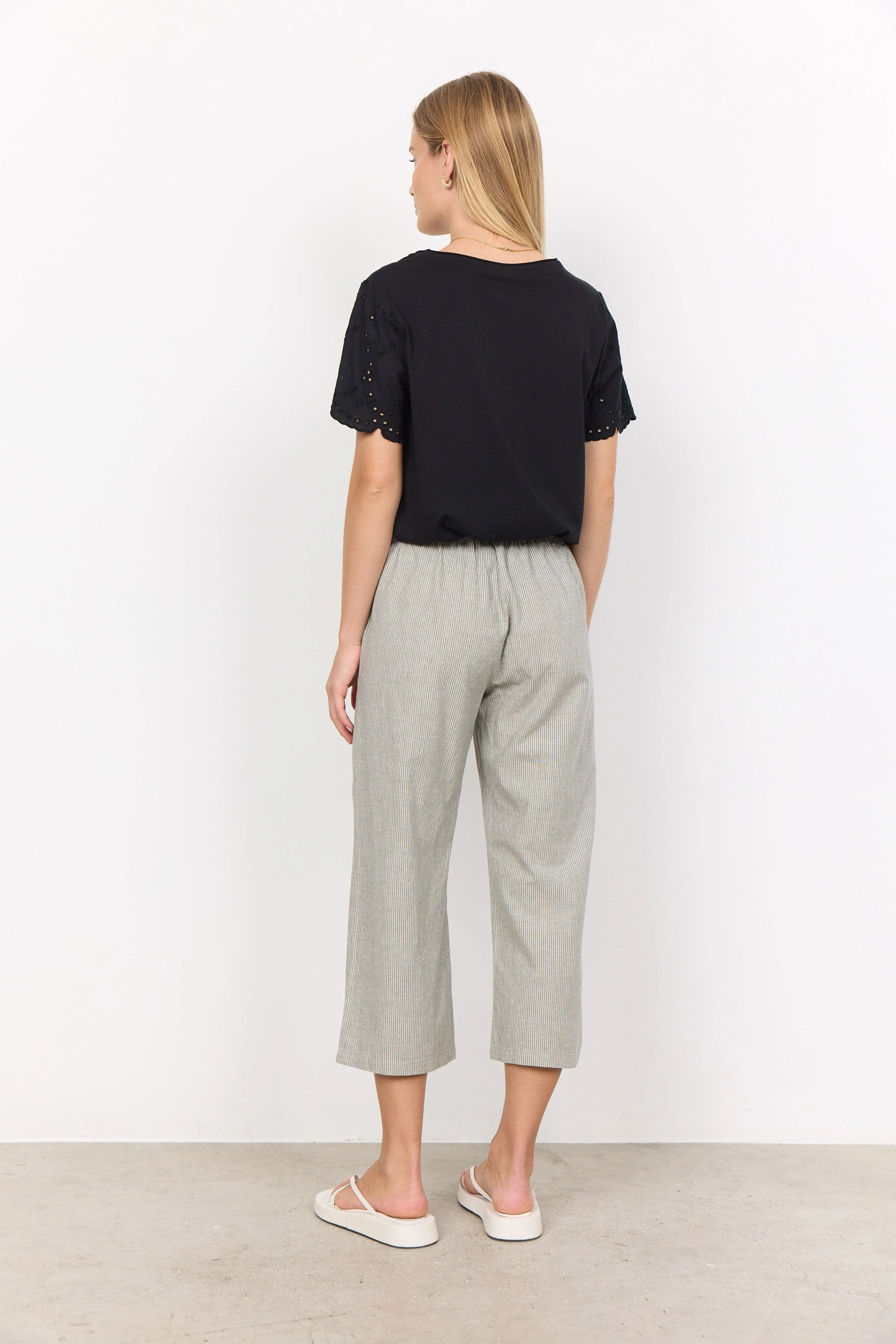 Lea Stripe Cotton Blend Trousers - Misty Combi - Image 4