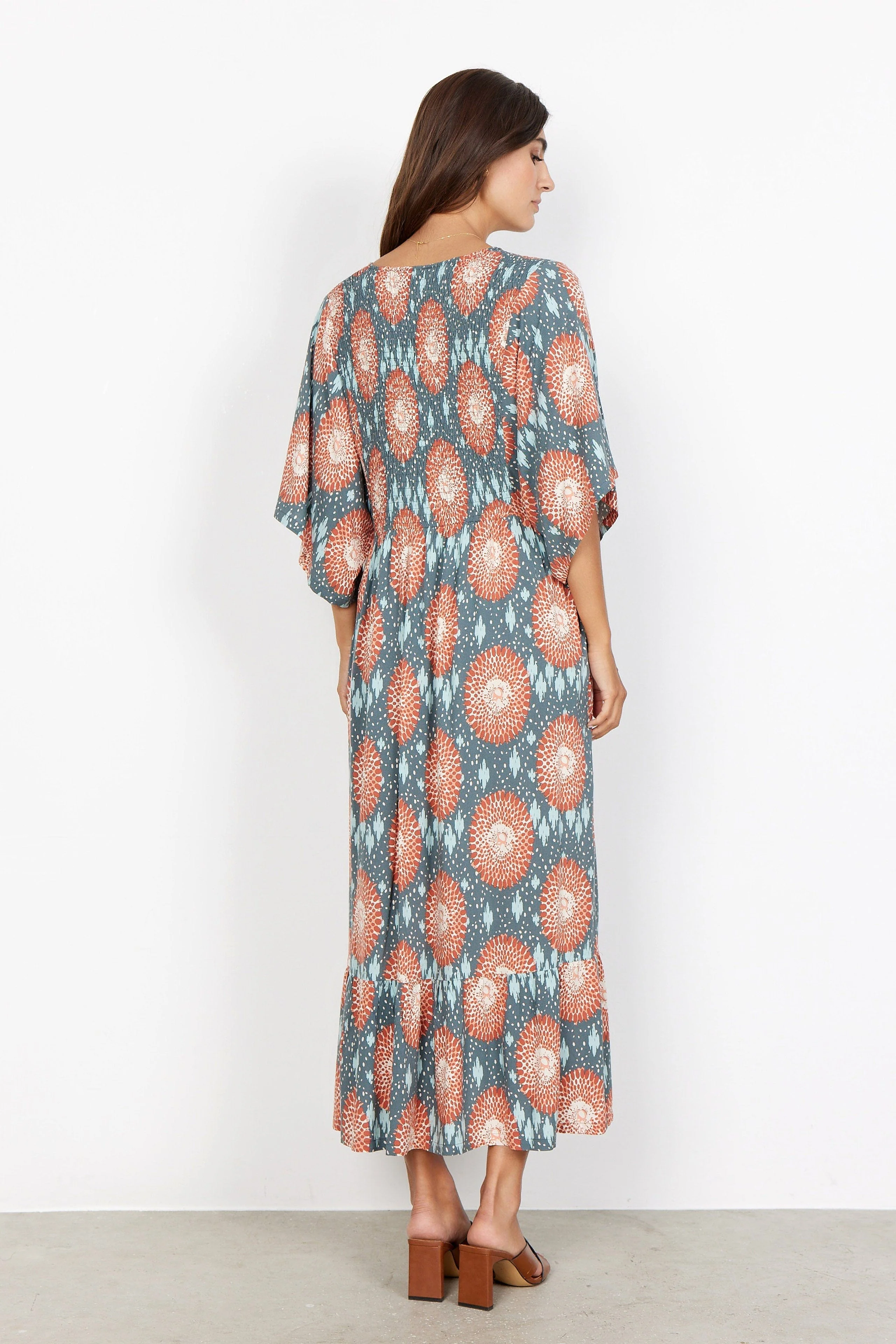 Leana Printed Batwing Dress - Dusty Red Combi - Image 4