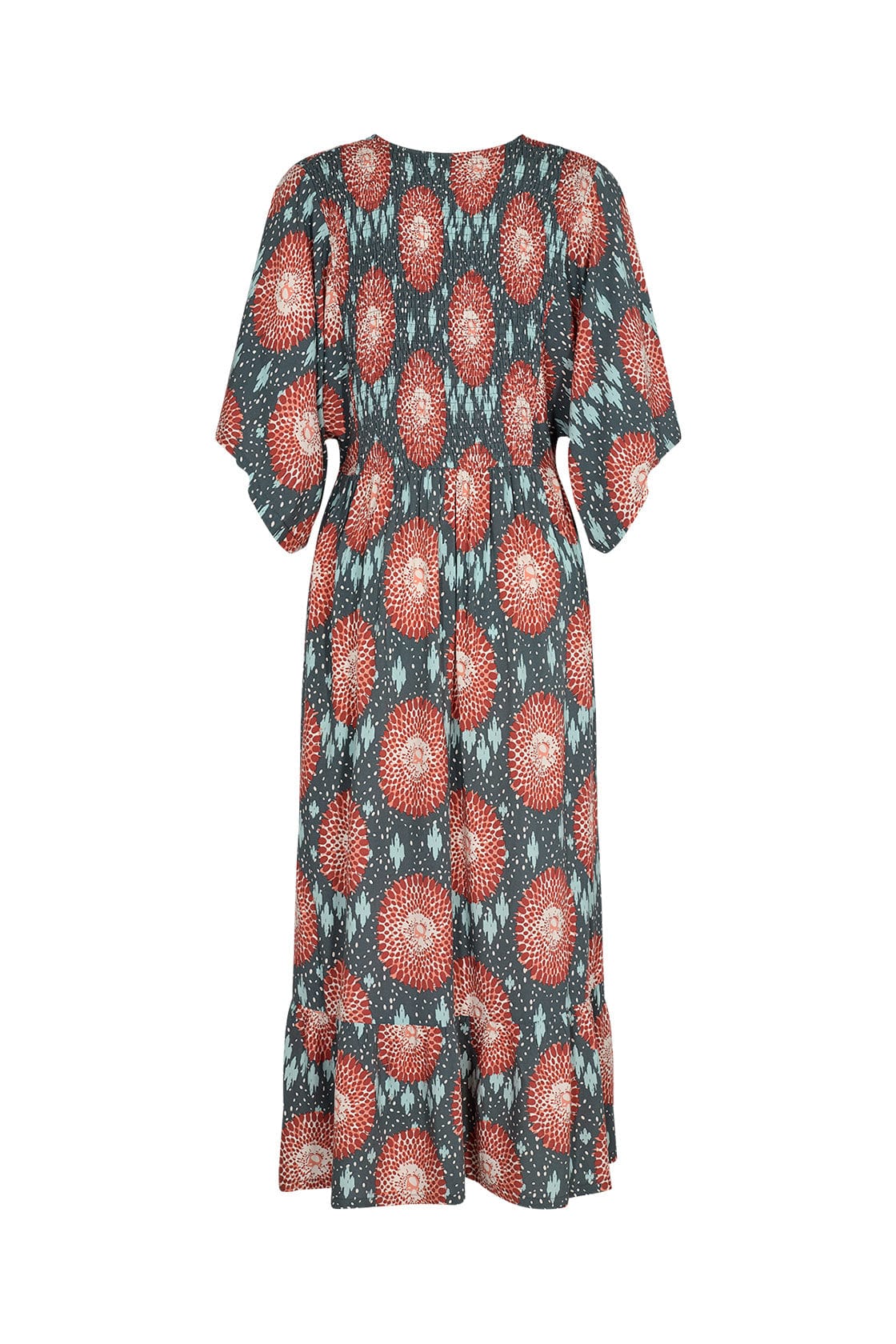 Leana Printed Batwing Dress - Dusty Red Combi - Image 6