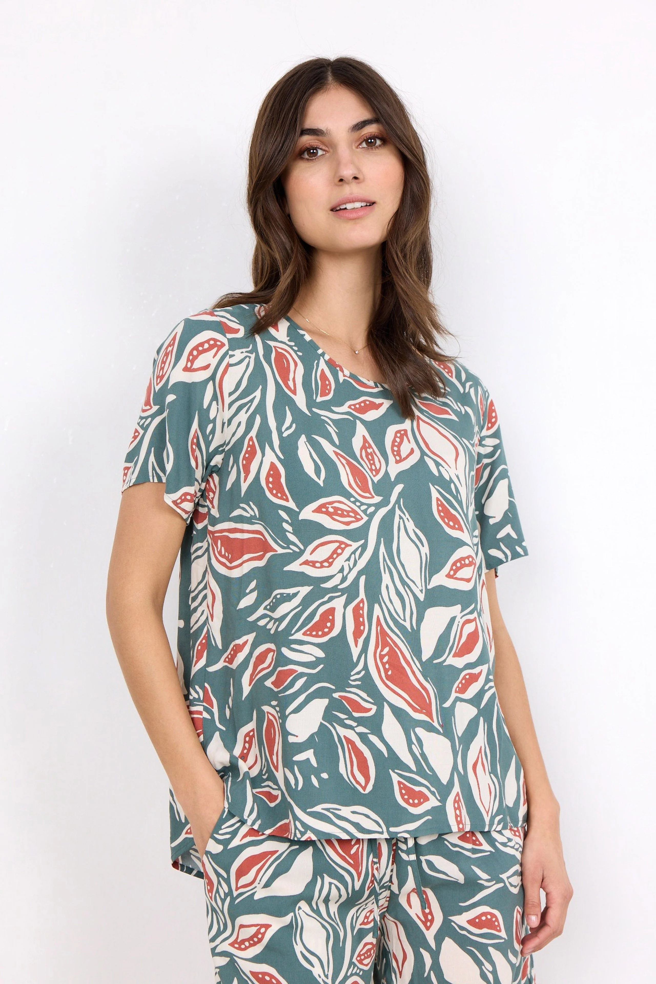 Leda Leaf Printed Blouse - Shadow Green Combi - Image 2