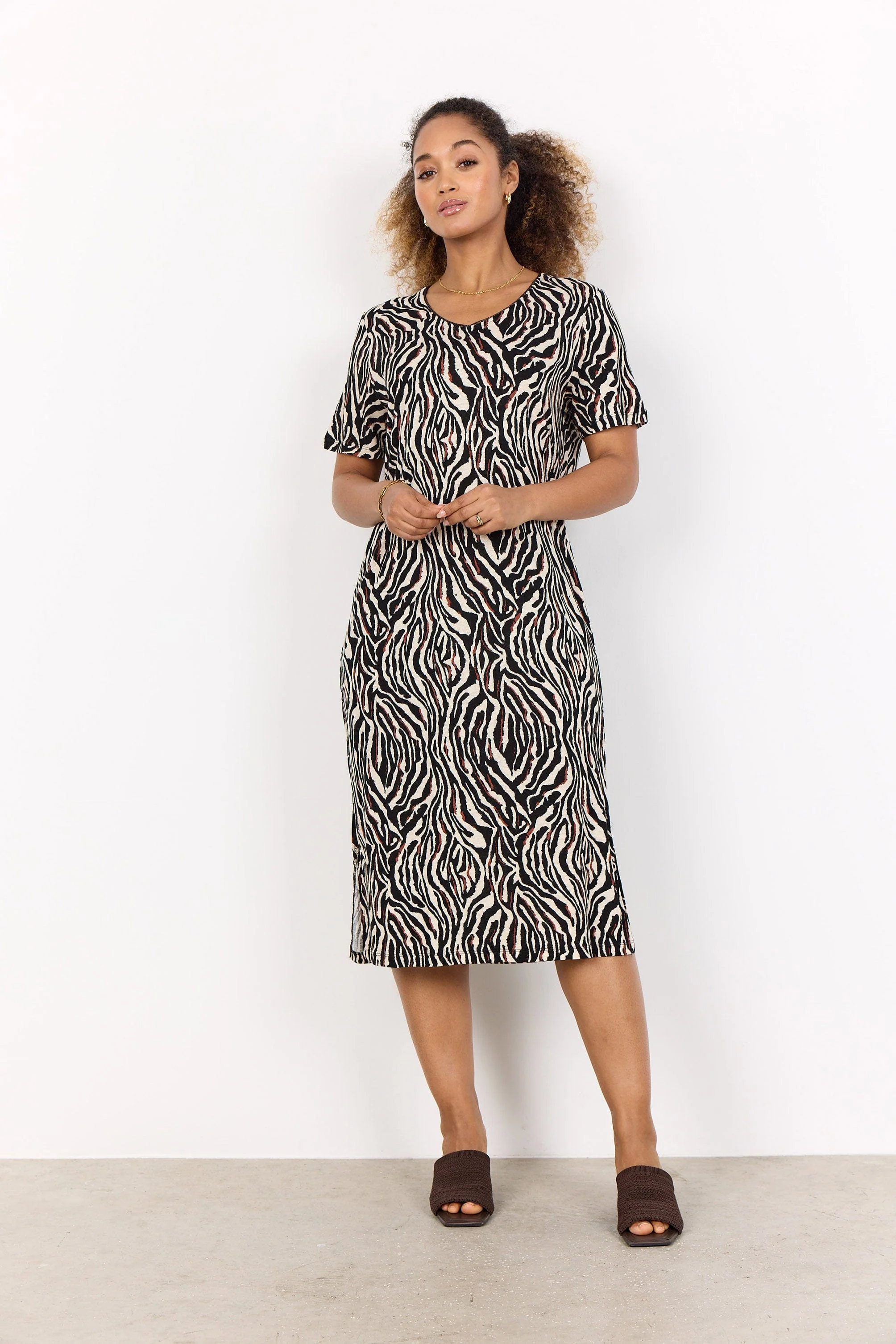 Lenise Animal Print Linen Blend Short Sleeve Dress - Black Combi - Image 3