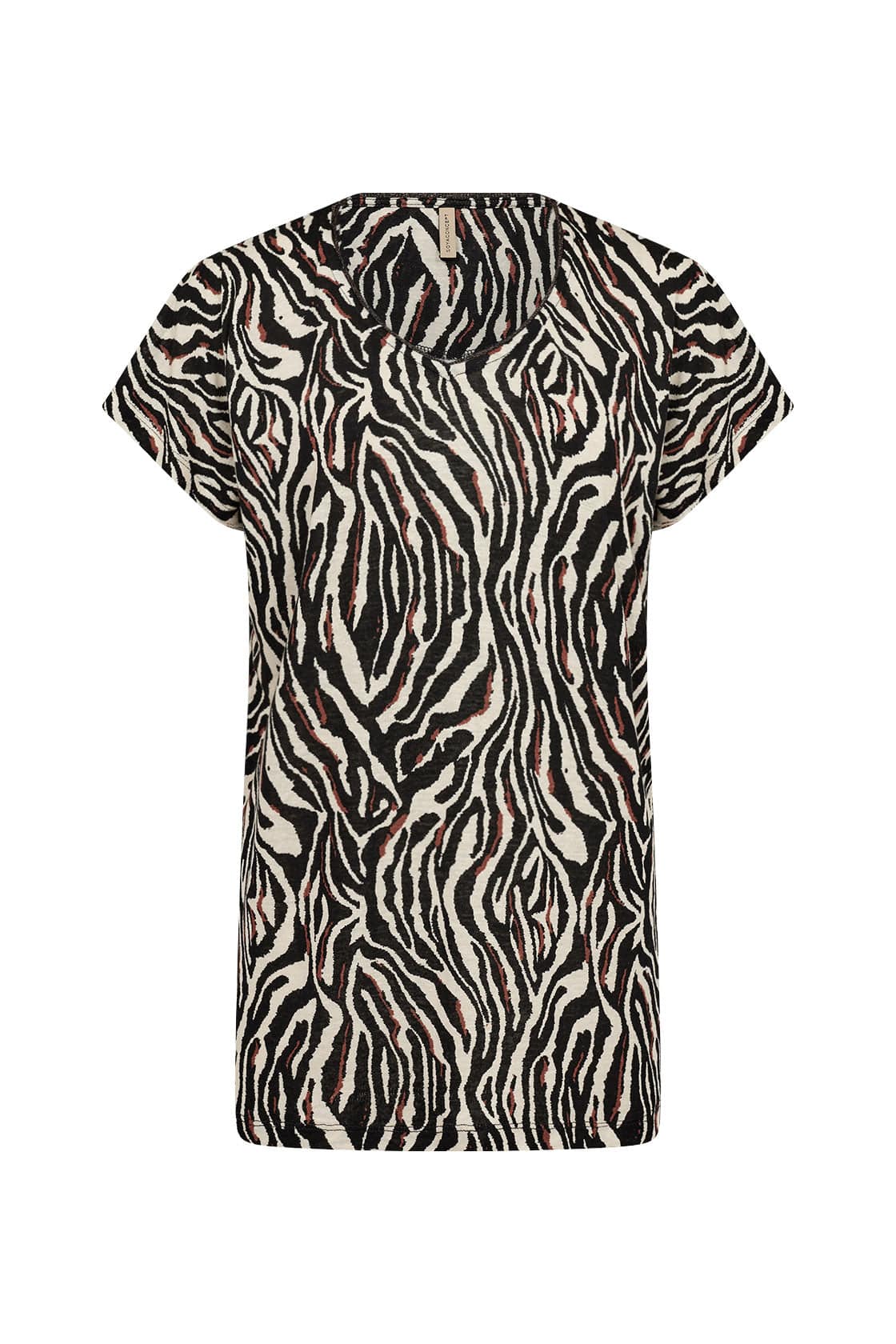 Lenise Animal Print Linen Blend T-Shirt - Black Combi - Image 6
