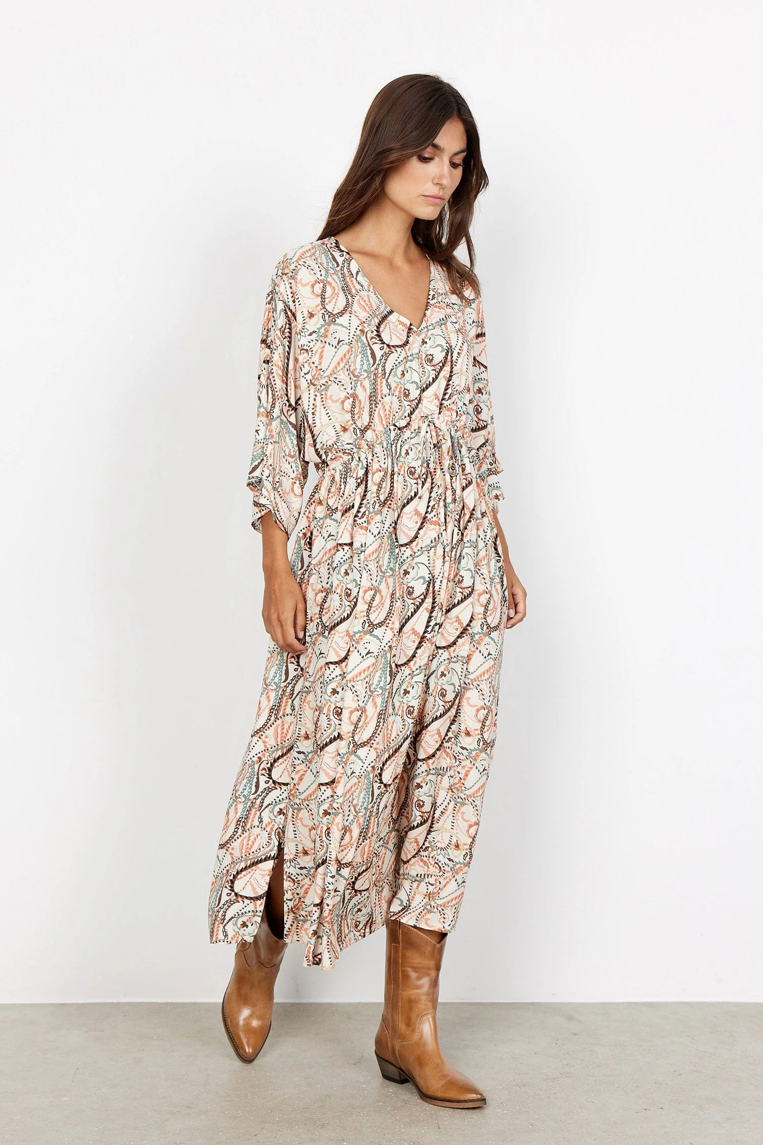 Linda Printed Midi Dress - Dusty Red Combi - Image 3