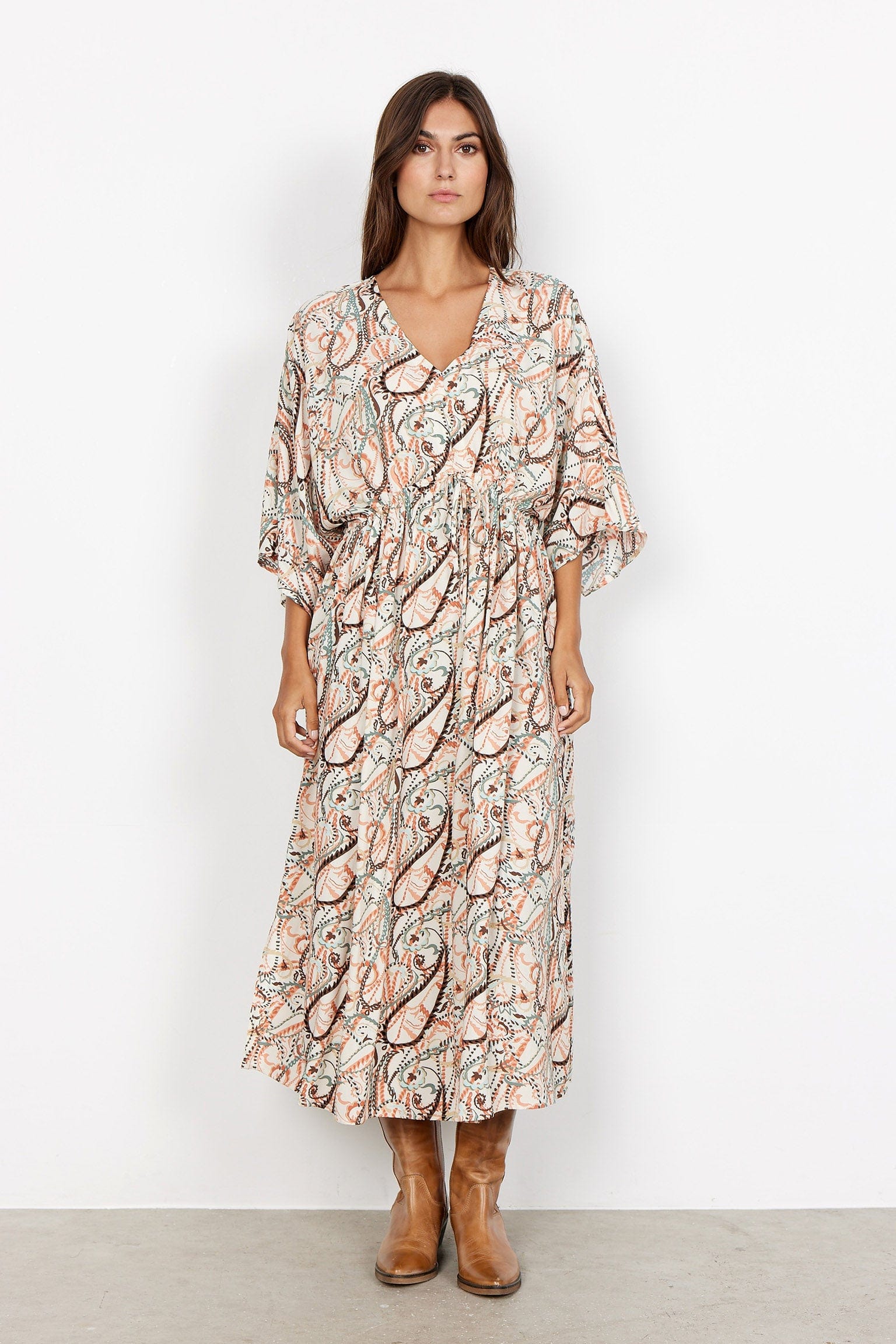 Linda Printed Midi Dress - Dusty Red Combi - Image 4
