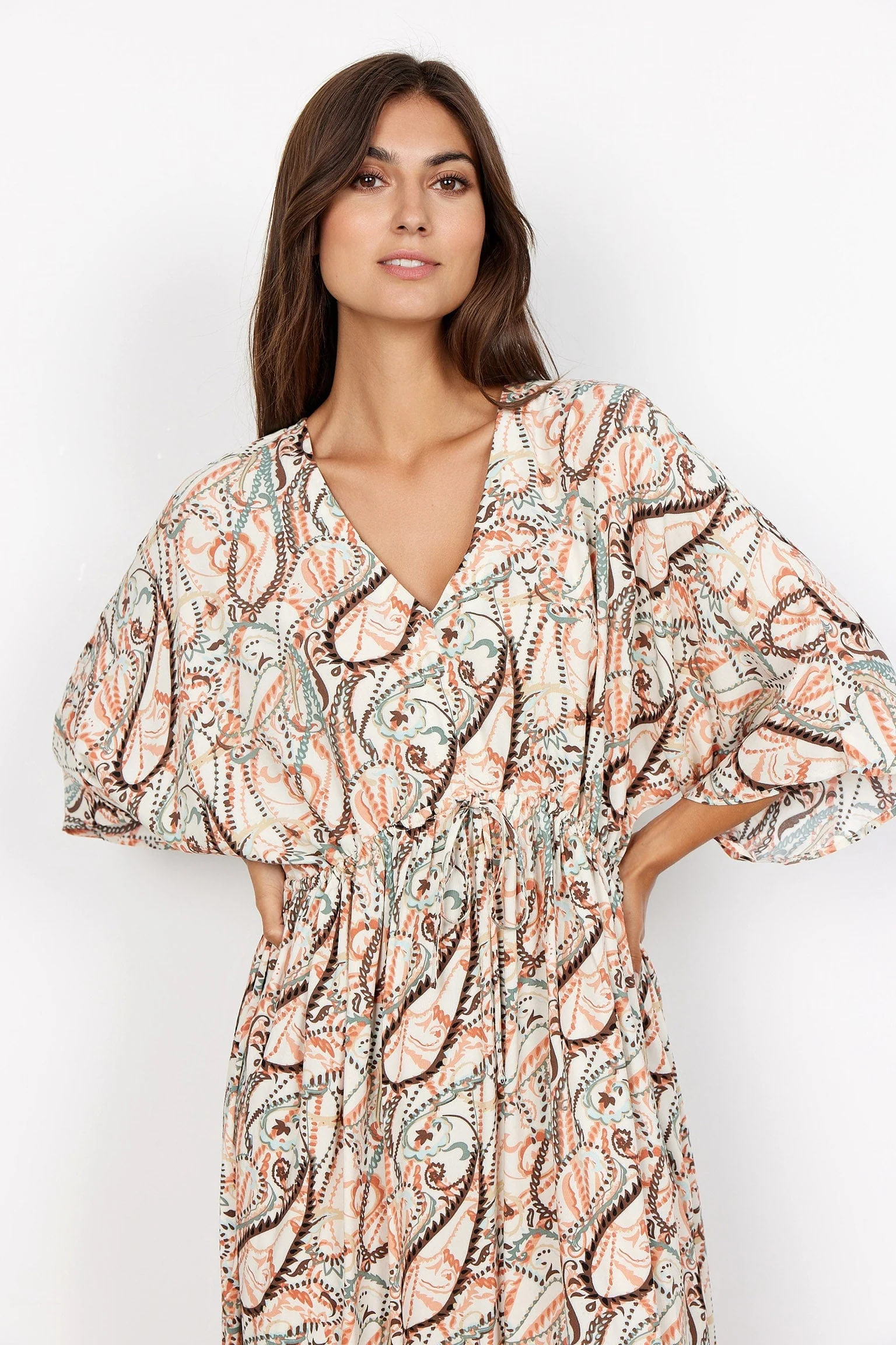 Linda Printed Midi Dress - Dusty Red Combi - Image 5