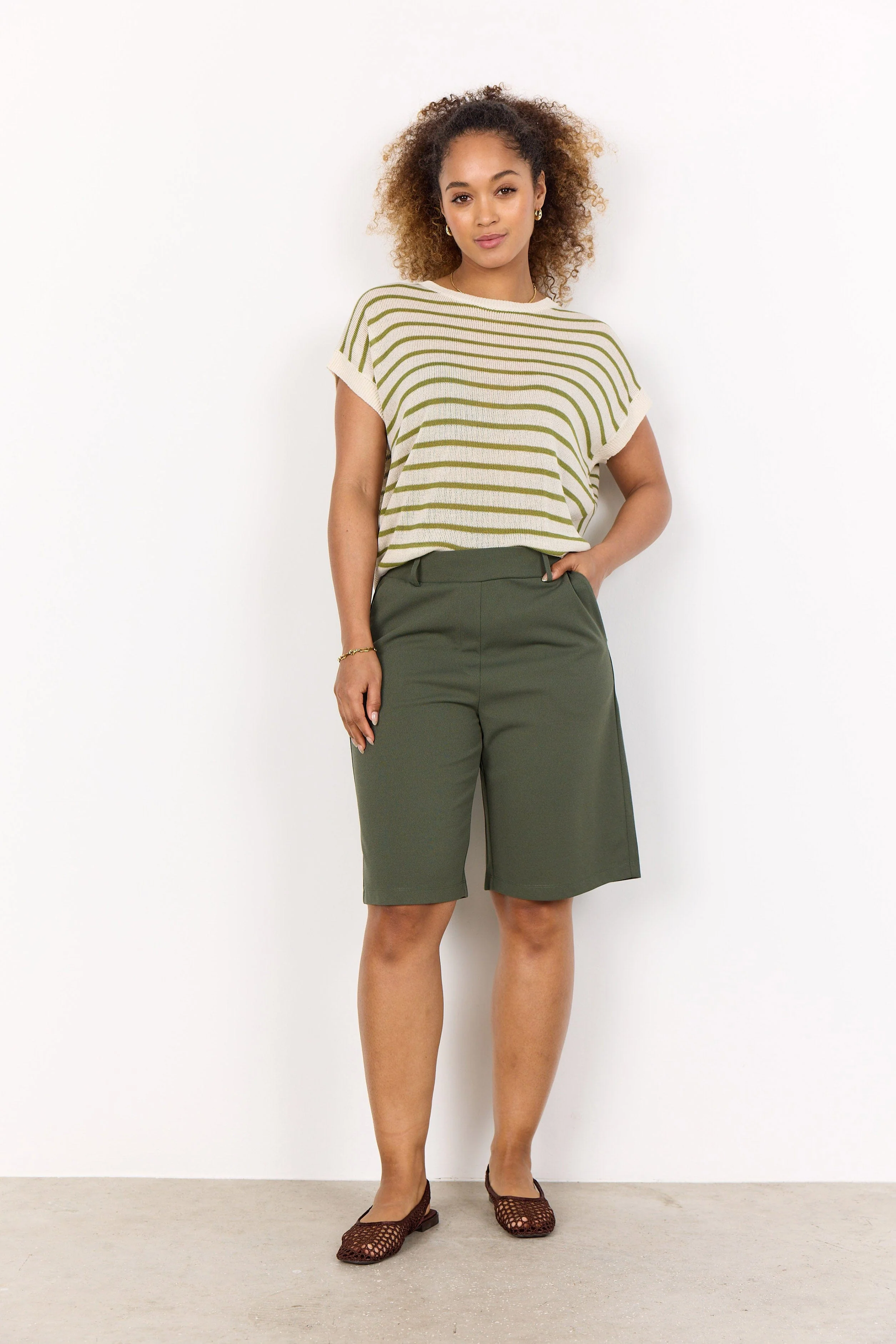 Luanna Stripe Linen Blend Knit Top - Calliste Green Combi - Image 3