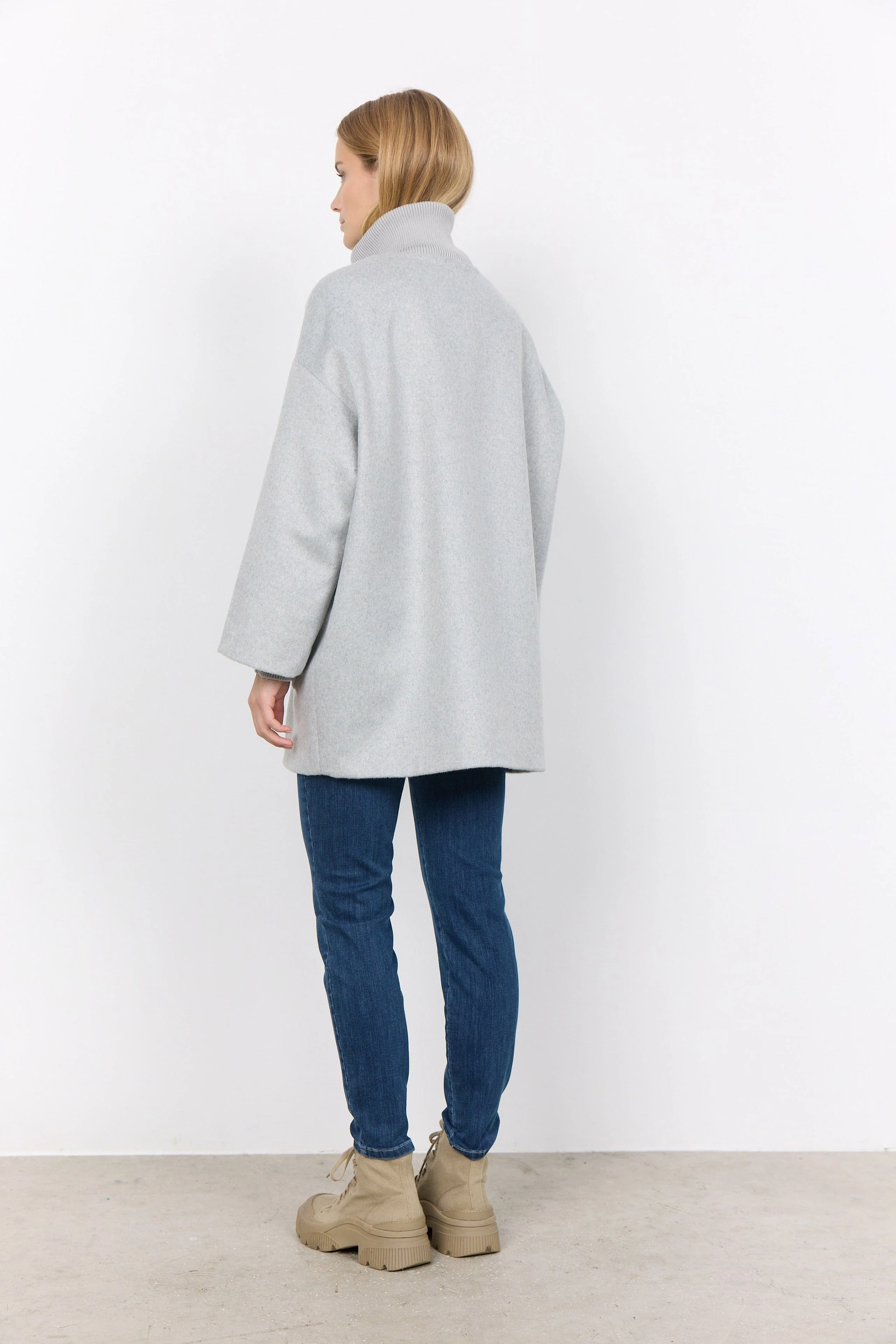 Madelon Longline Wool Blend Jacket - Light Grey Melange - Image 4