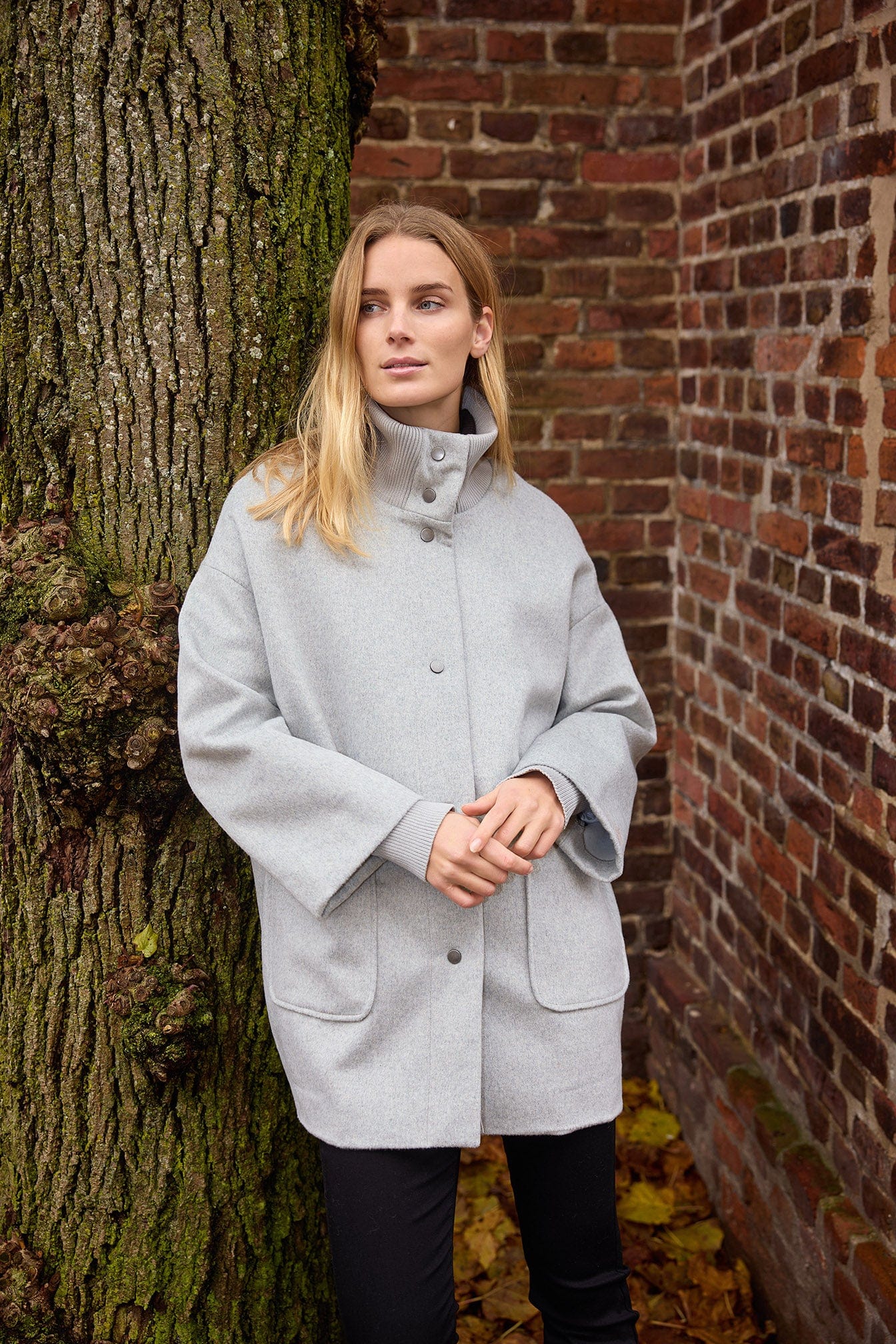 Madelon Longline Wool Blend Jacket - Light Grey Melange - Image 5