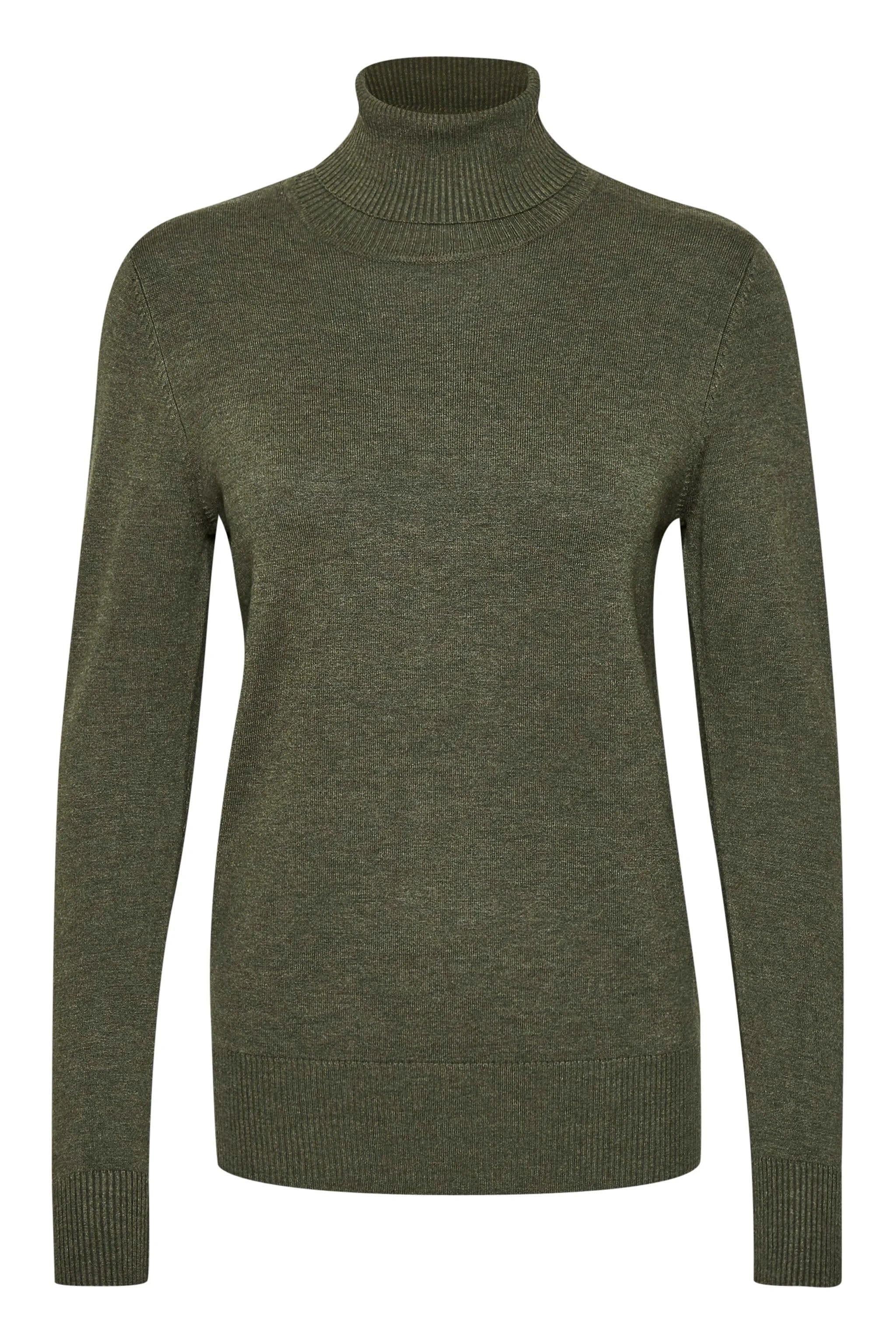 Mila Roll Neck Jumper - Army Green Melange
