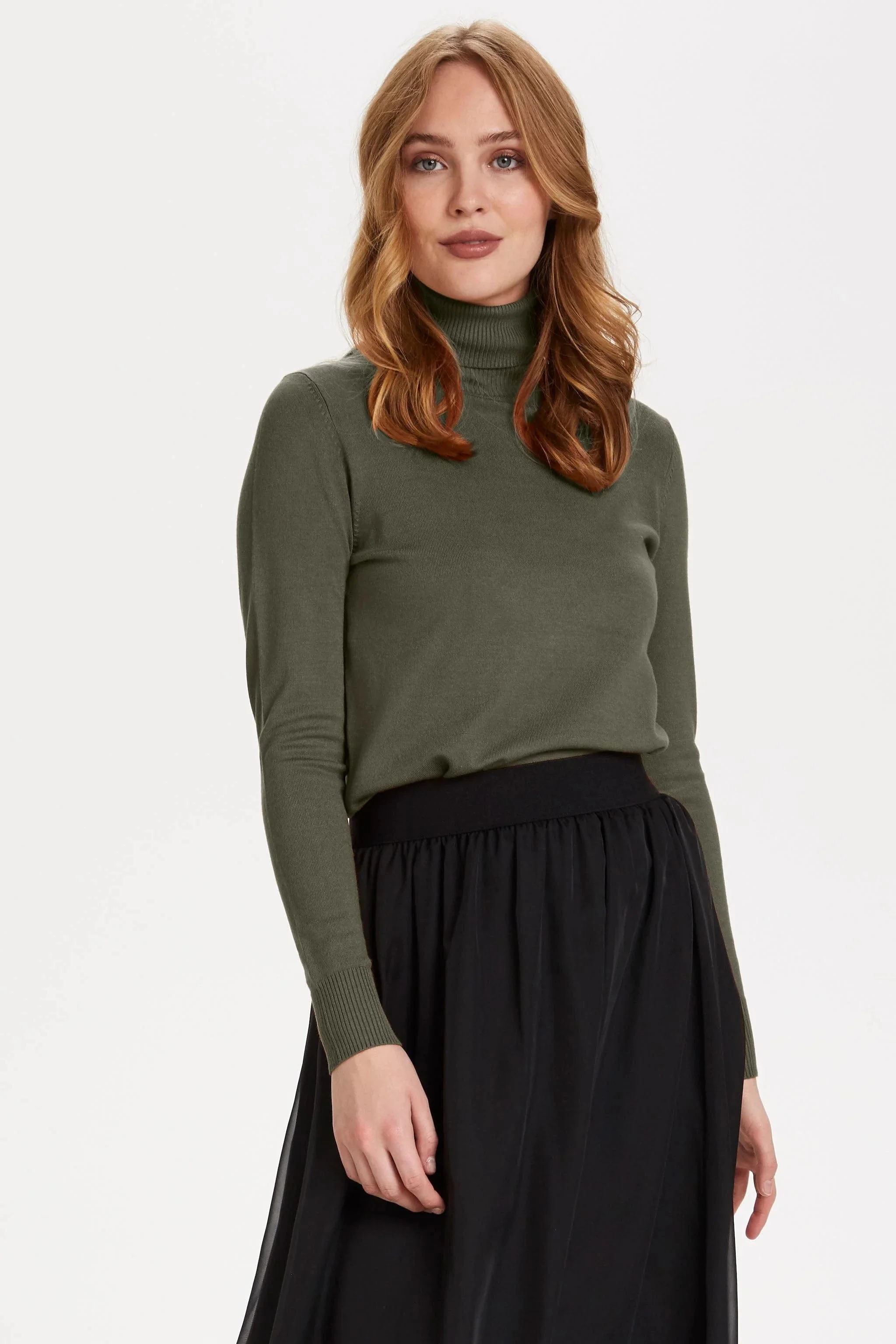 Mila Roll Neck Jumper - Army Green Melange - Image 3