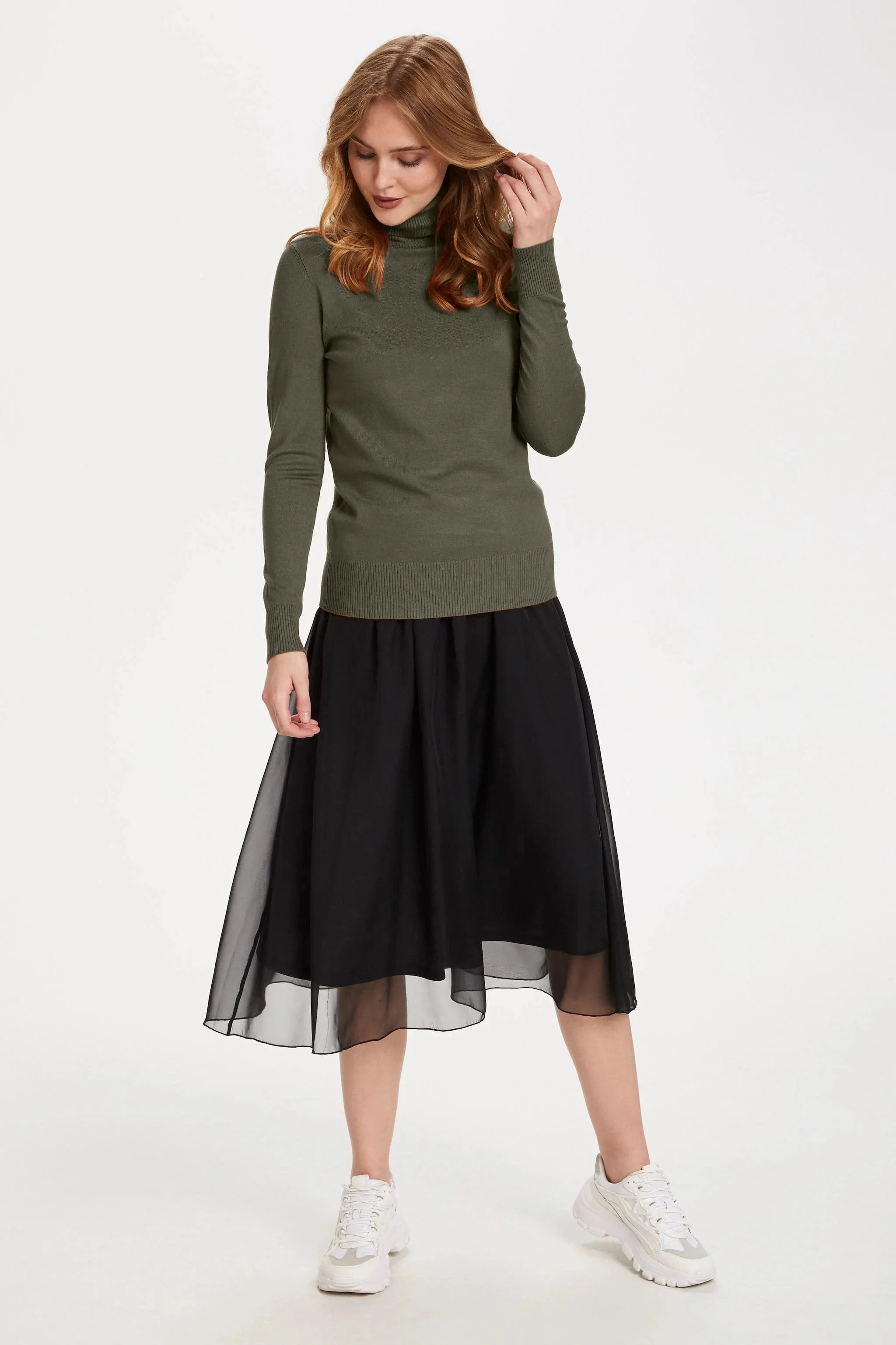 Mila Roll Neck Jumper - Army Green Melange - Image 5